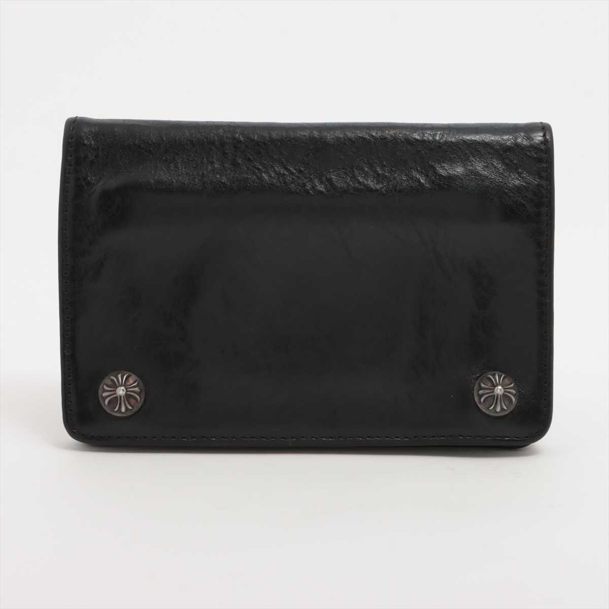 クロムハーツ 2ジップ ウォレット レザー ブラック×シルバー クロス  