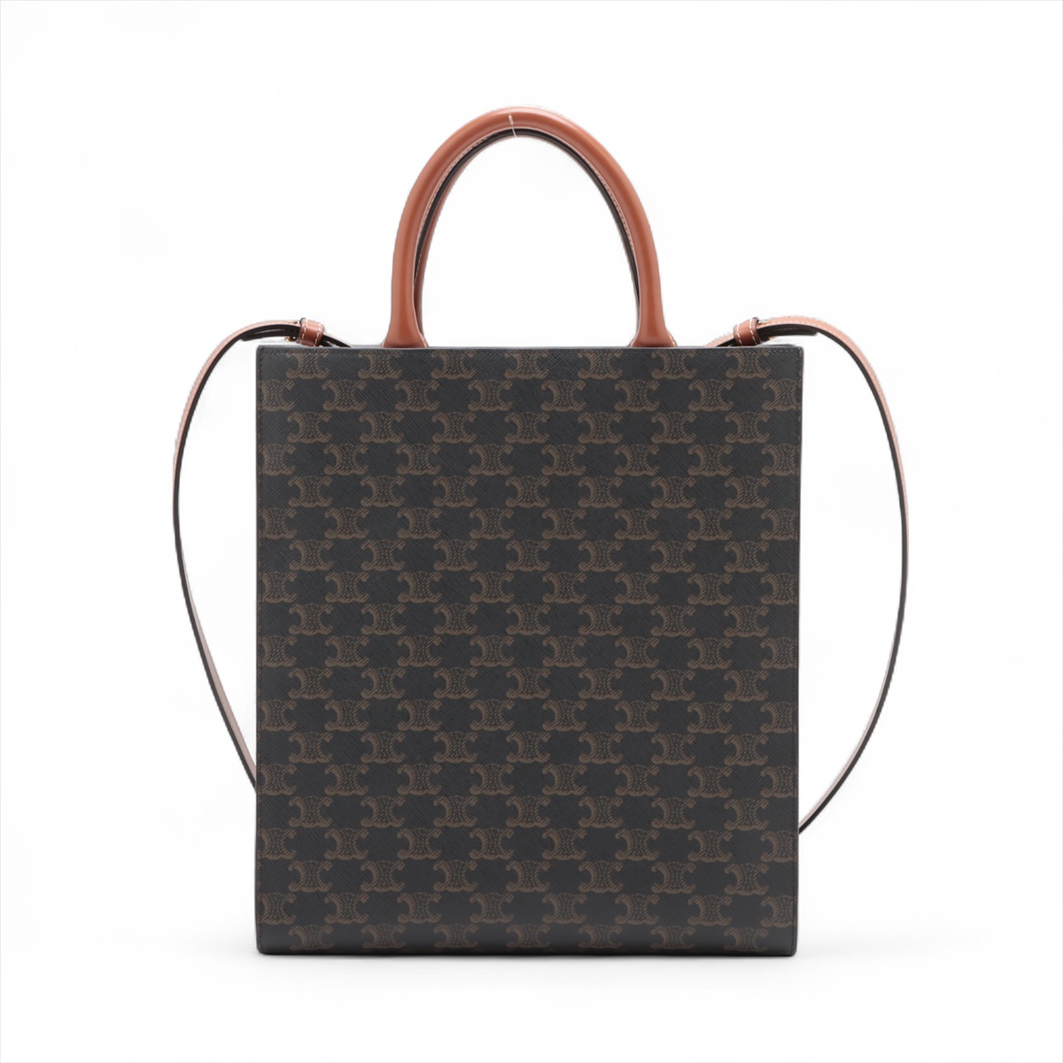 【VIPセール】CELINE カバ トリオンフ 2WAYバッグ タンレザー セリーヌ トリオンフ バーティカルカバ PVC×レザー 2WAY