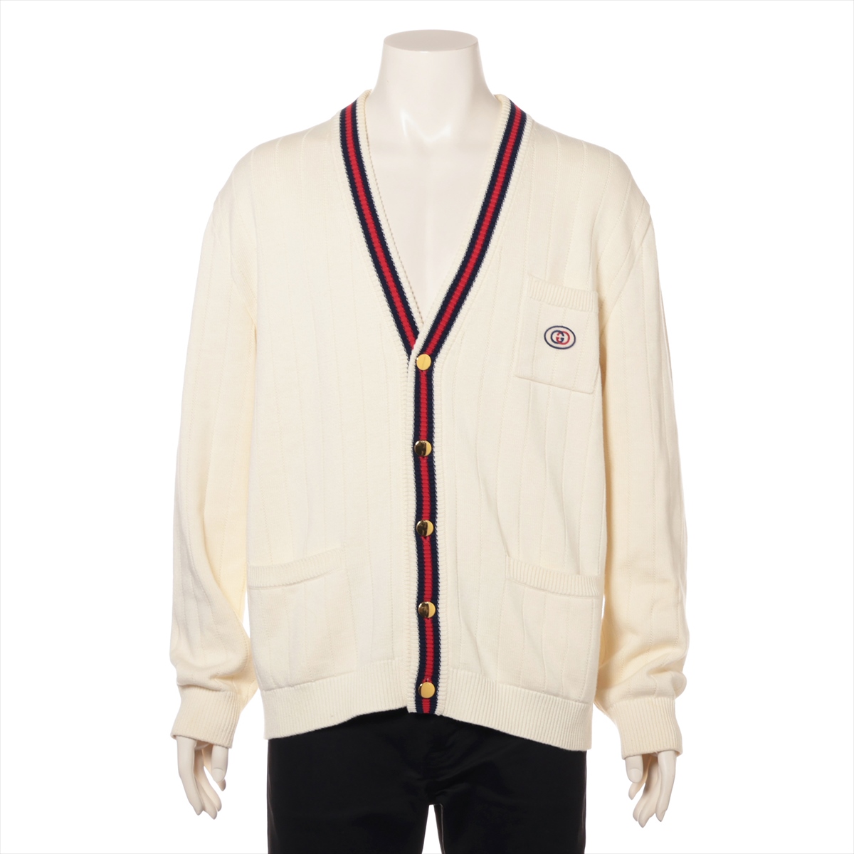 貴重ヴィンテージ】Gucci アイボリー レッド 男女兼用カーディガン シェリー 貴重ヴィンテージ】Gucci アイボリー レッド 男女兼用