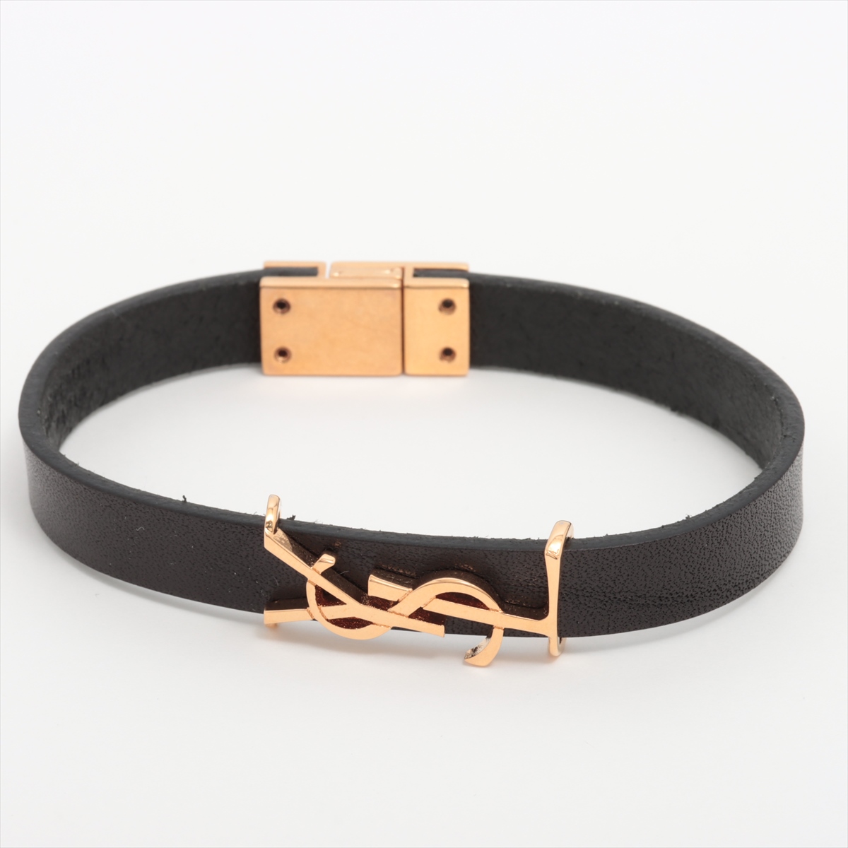 YSL ブラックレザーベルト ゴールドバックル サンローラン（Yves