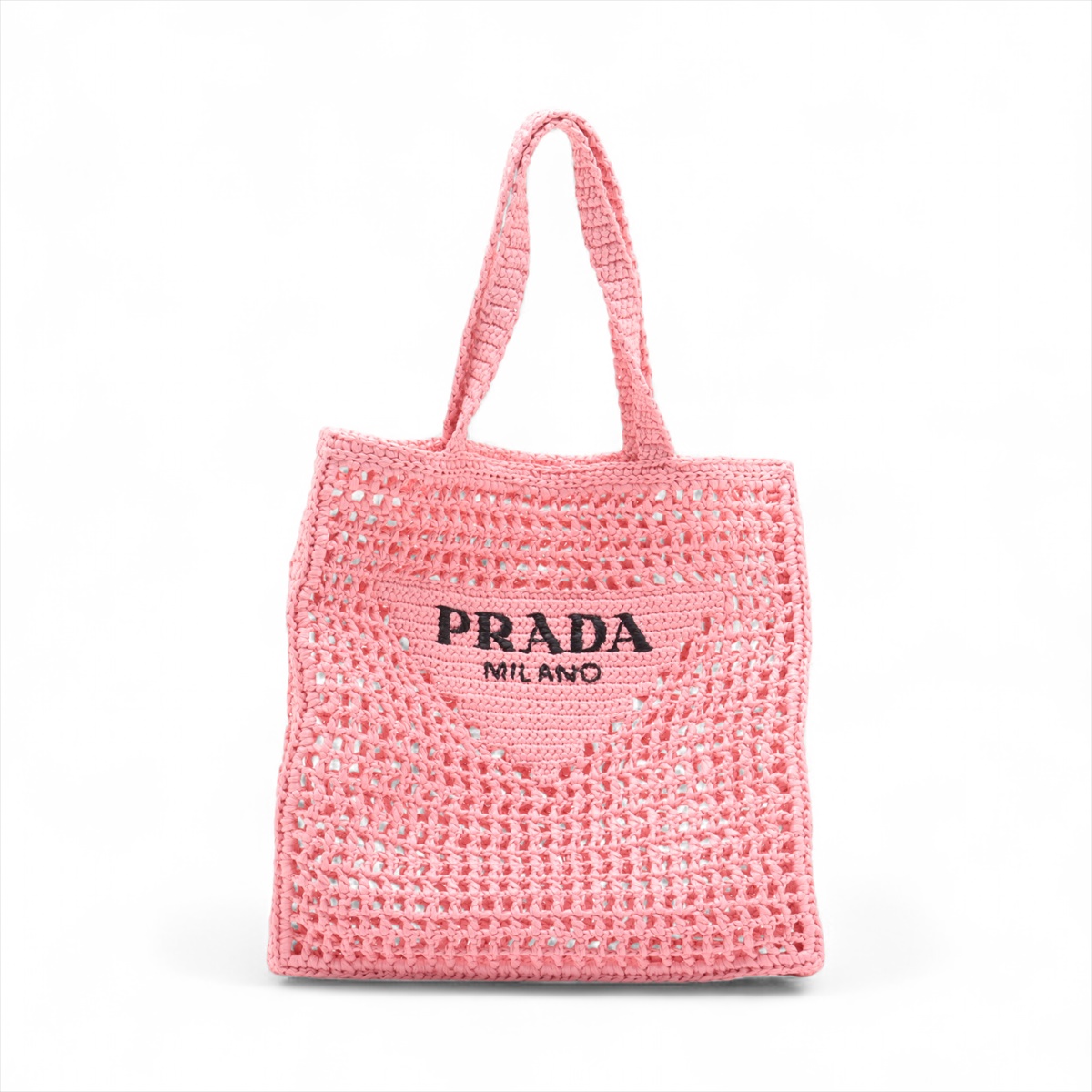 【PRADA】ラフィア メッシュ編み トートバッグ 送料込 大人気】PRADA◇ラフィア メッシュ編み トートバッグ ロゴ付き