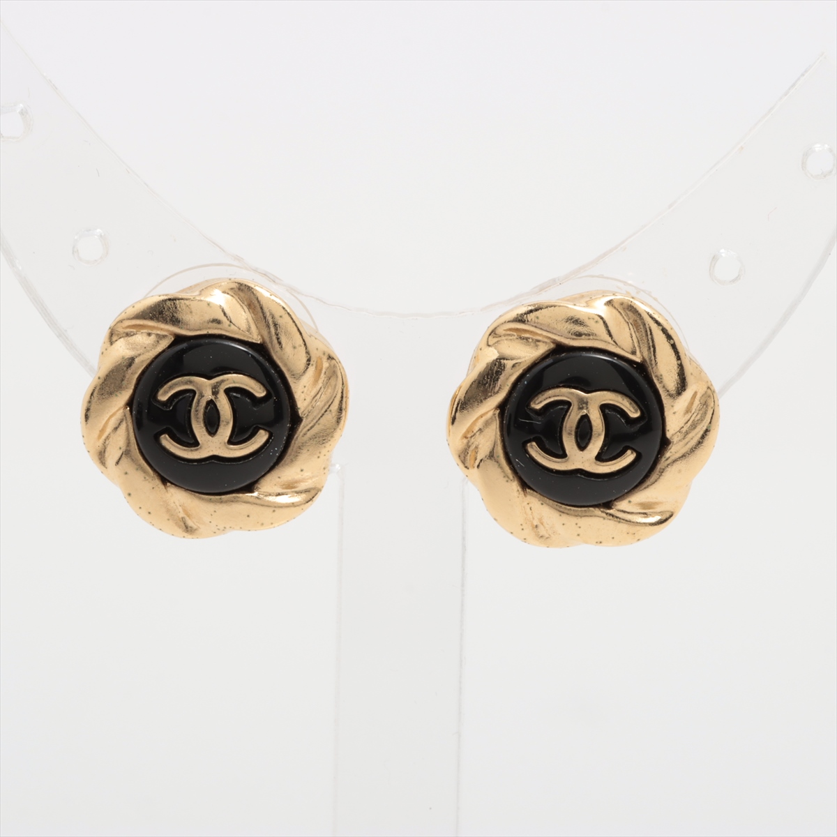 シャネル ココマーク A22A ピアス(両耳用) GP ブラック×ゴールド  