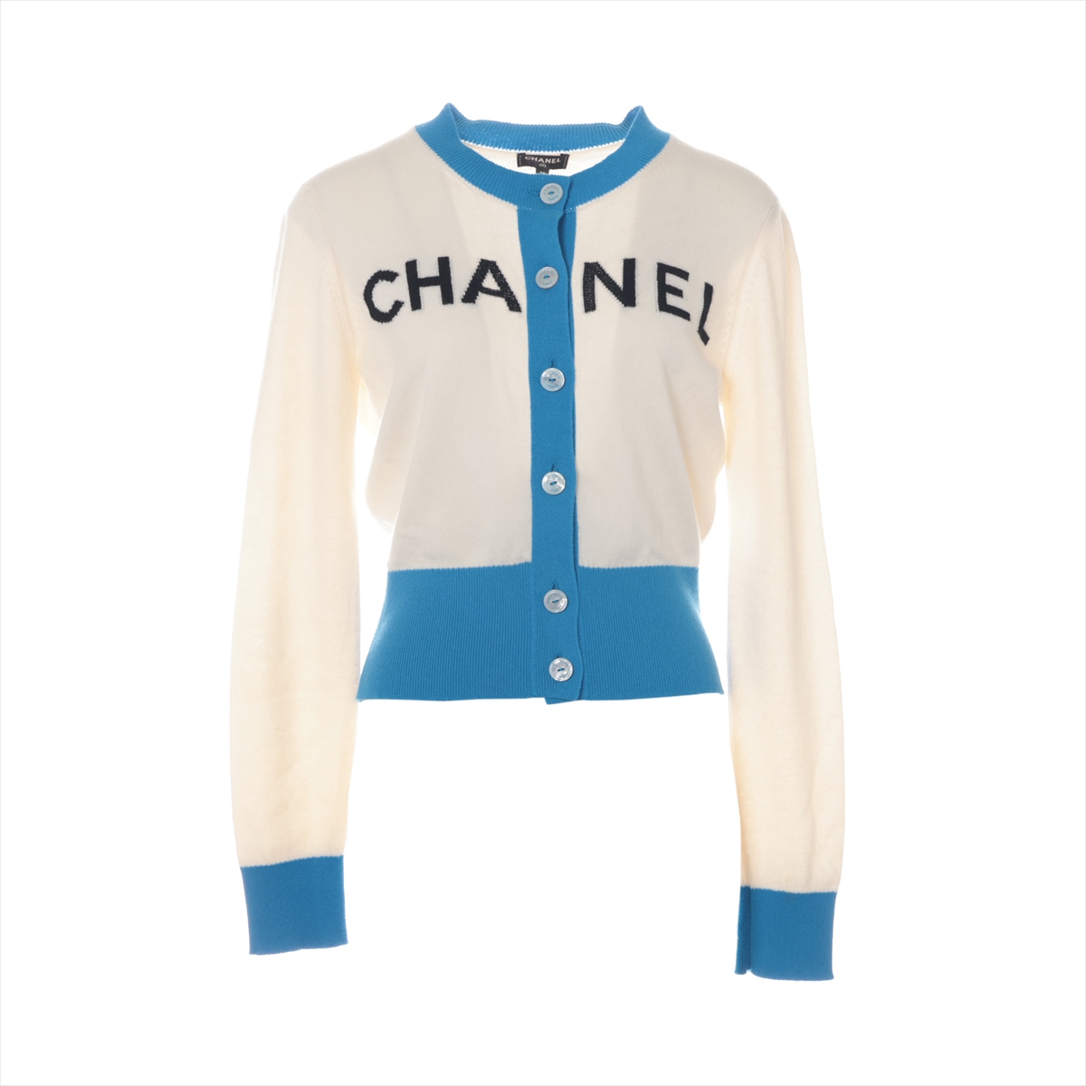 CHANEL シャネル カーディガン カギ編み #36 白/赤 コットン 75