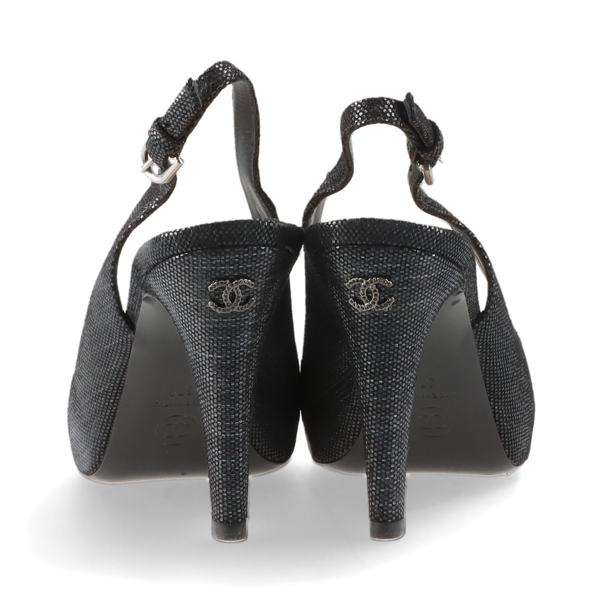 シャネル レザー パテント ココマーク スリングバック パンプス ブラック