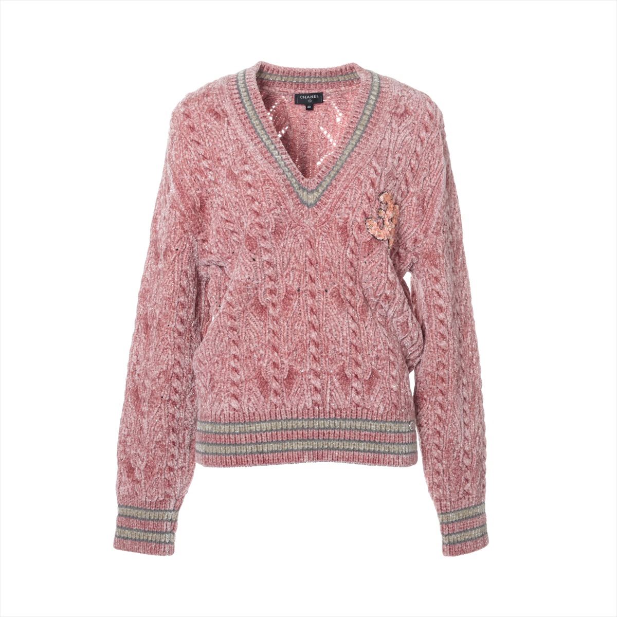 Chanel Coco Button 22AW Rayon Knit 40 Ladies' Pink