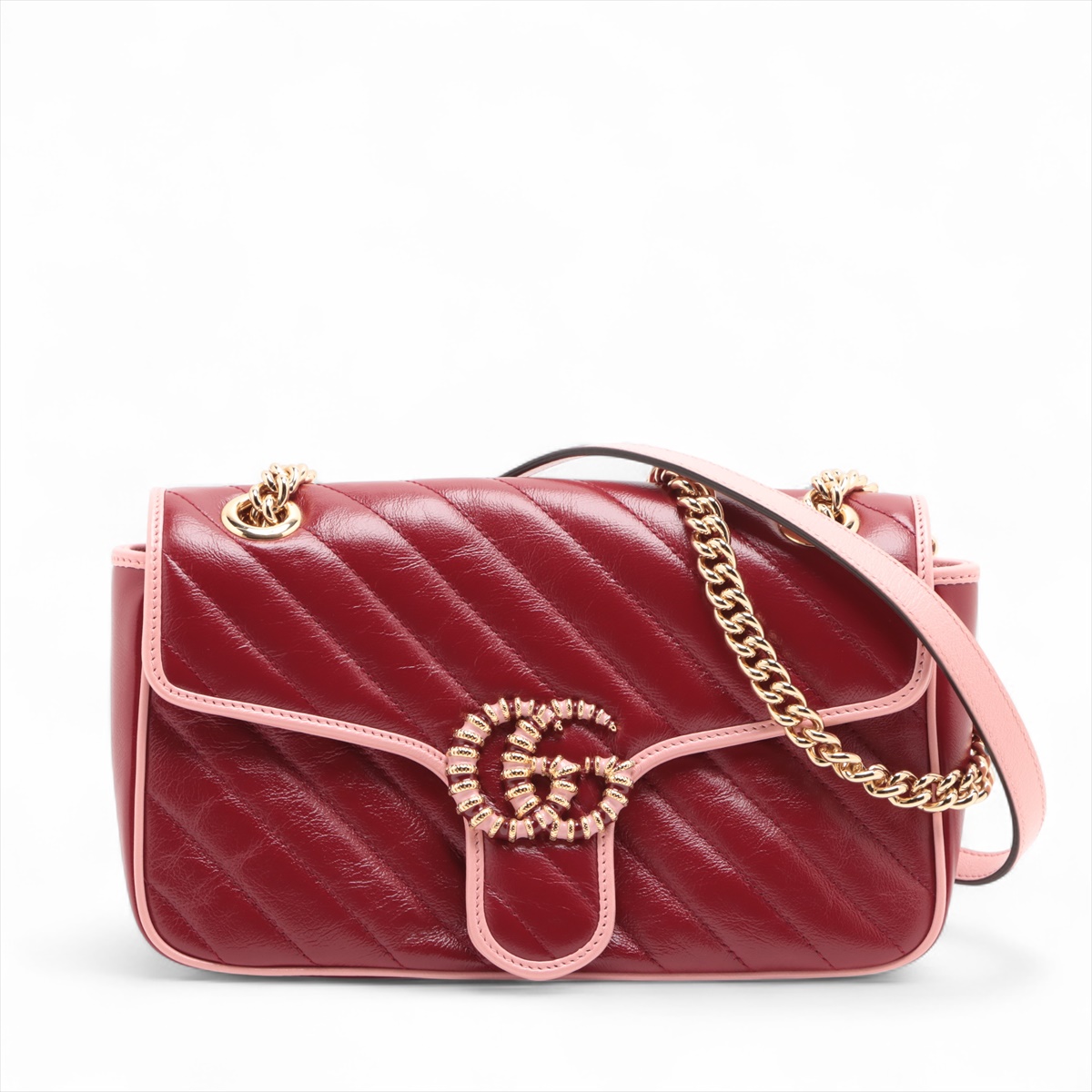 GUCCI GGマーモント チェーンショルダーバッグ レッド GUCCI - GUCCI GGマーモント チェーンショルダーバッグ レッドの