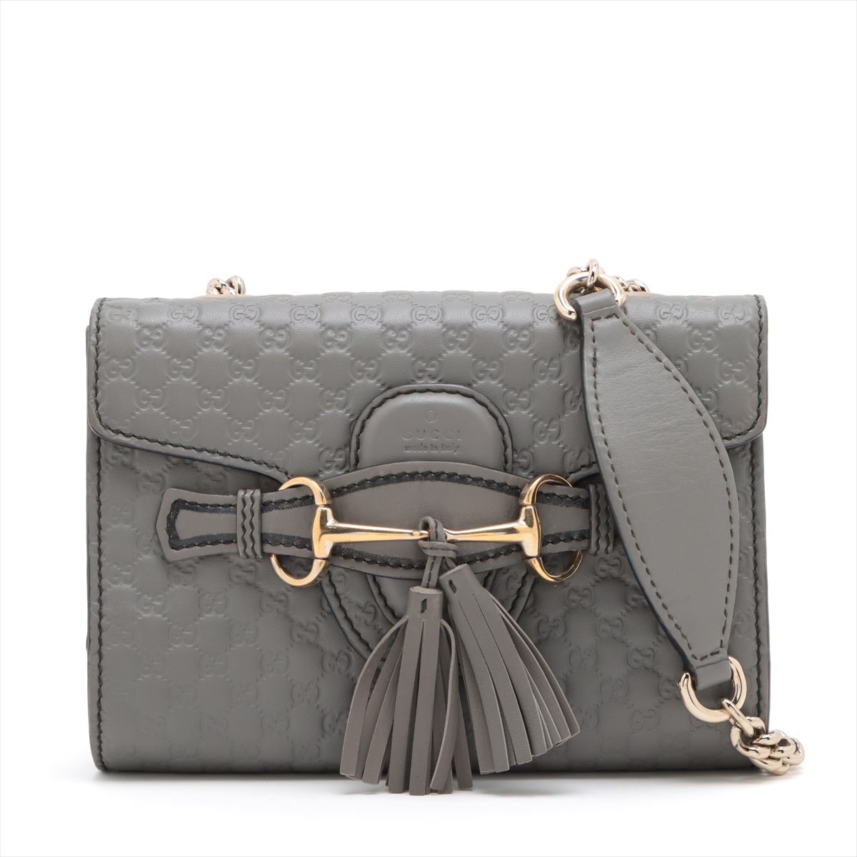 GUCCI グレー レザー ショルダーバッグ