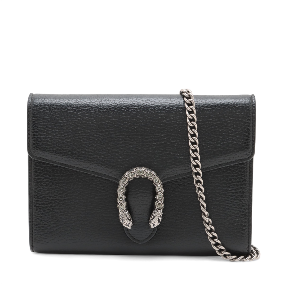 GUCCI グッチ レザー ウォレットチェーン シルバー ブラック グッチ GUCCI ディオニュソンス レザー ミニ チェーン シルバー