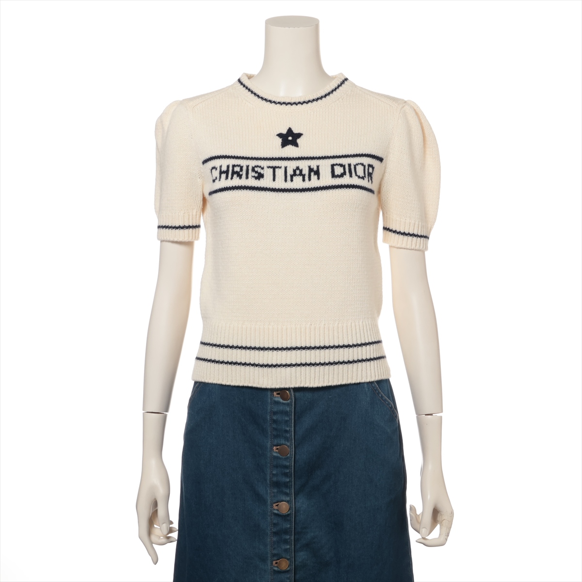 絶対一番安い CHRISTIAN DIOR アイボリー ニット 半袖 トップス