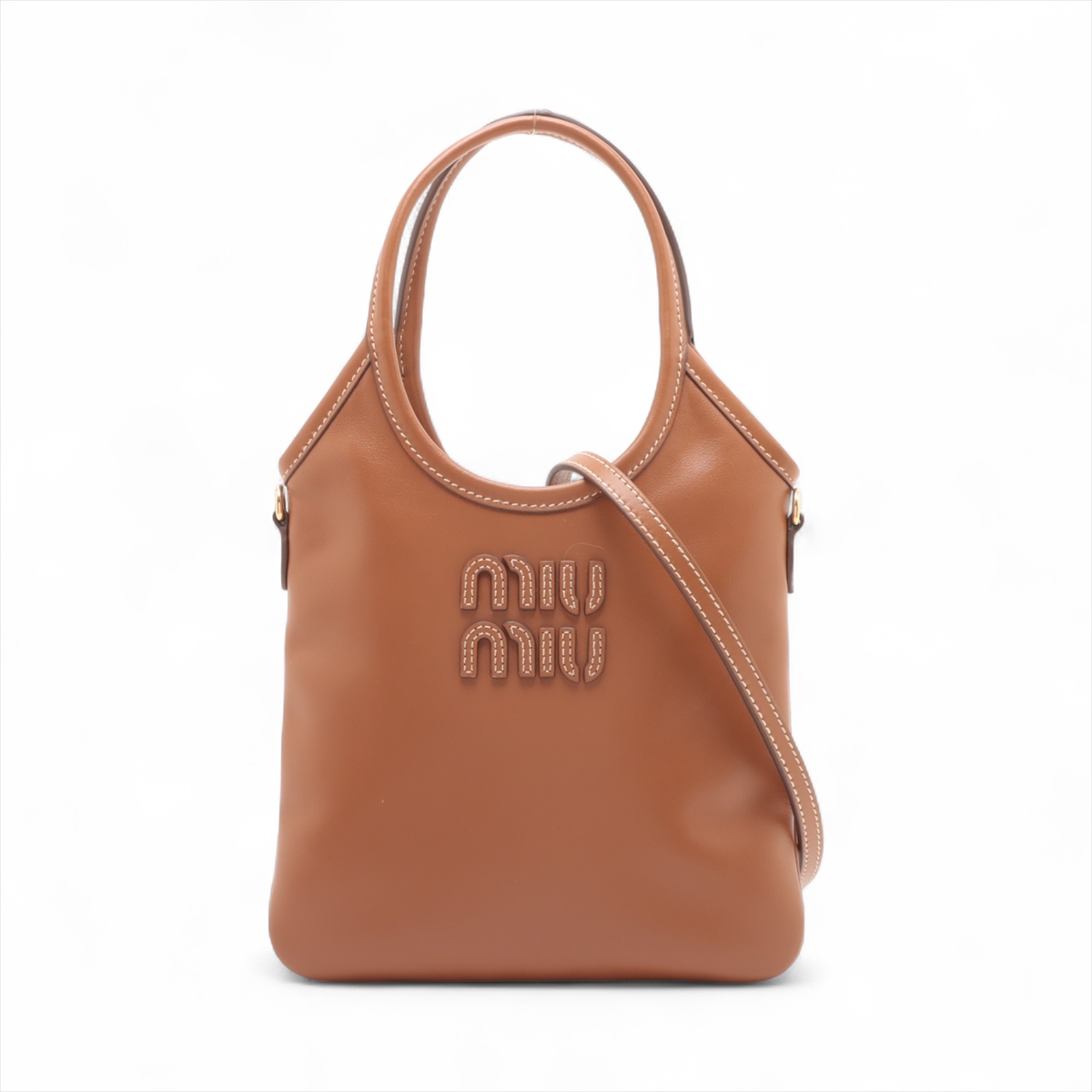 ミュウミュウ アイビー ブラウン 2WAYハンドバッグ レザー A3649405  