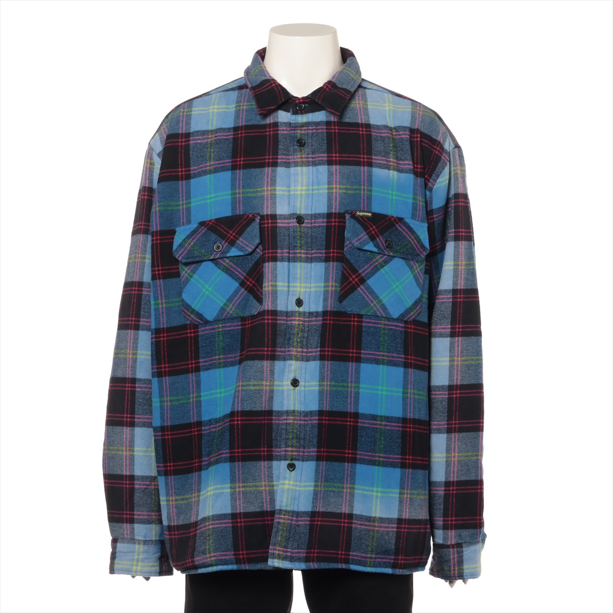 Supreme Quilted Flannel Shirt シャツXL 青