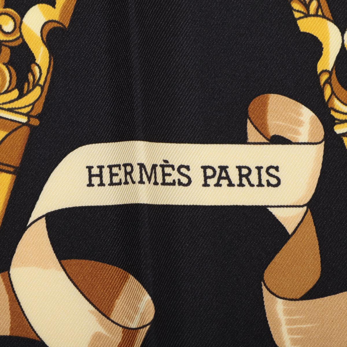 希少　HERMES エルメス　カレ90 黒　Copeaux おがくず エルメス カレ90 Copeaux おが屑 スカーフ シルク ブラック