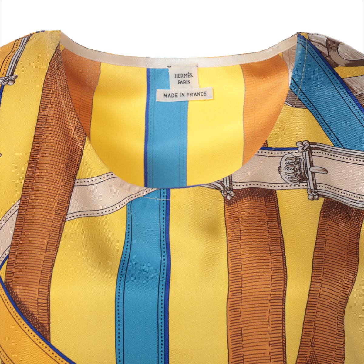 エルメス 17SS シルク ノースリーブワンピース 36 レディース イエロー 