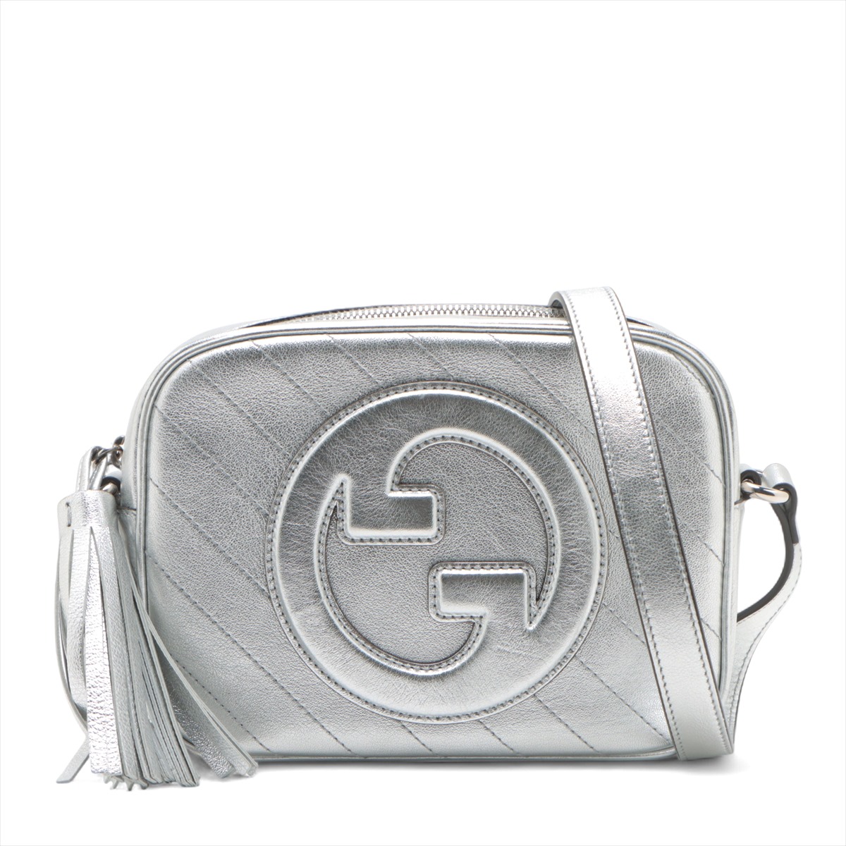 GUCCI シルヴィ レザー チェーン ショルダー バッグ グレー