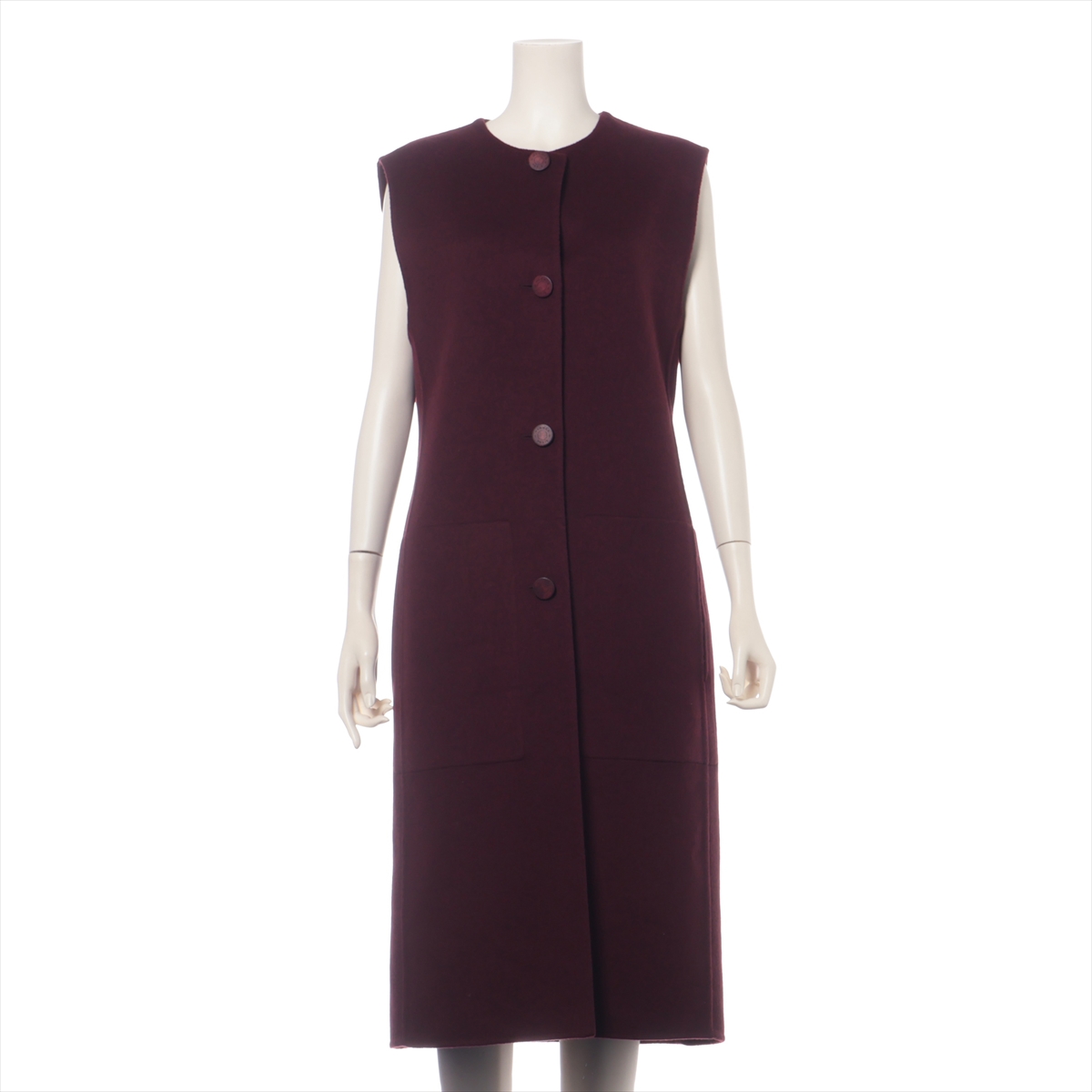 エルメス 23AW カシミヤ ロングコート 38 レディース ワイン