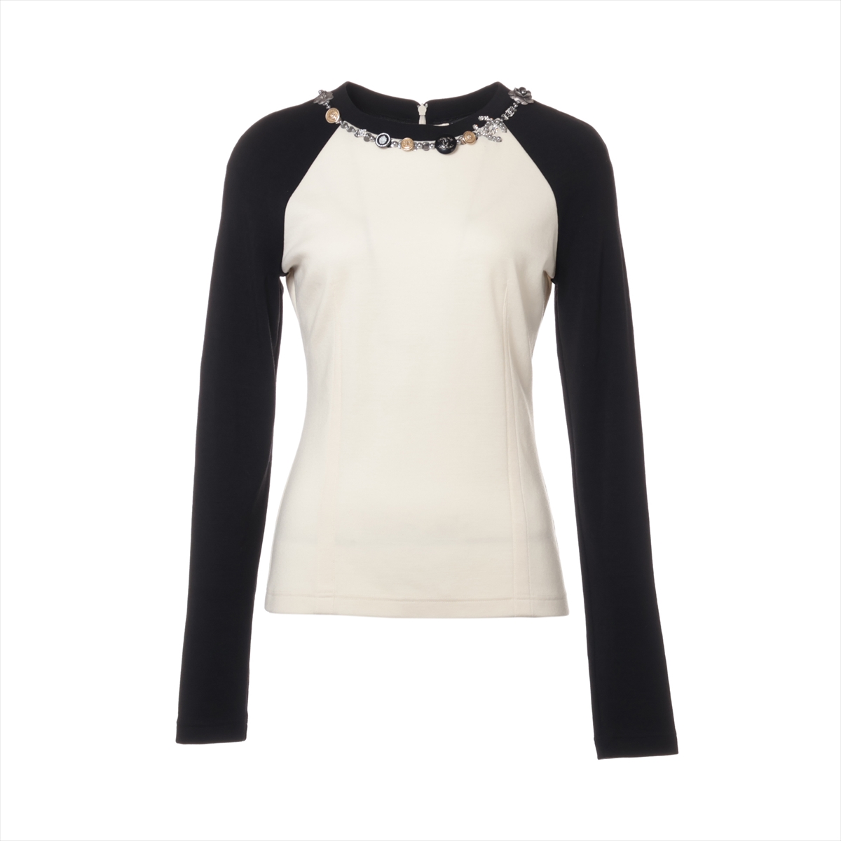 CHANEL バックココマークボタン ロングスリーブカットソー Tシャツ 38 シャネル ココボタン 23AW ウール ロングTシャツ 38 レディース