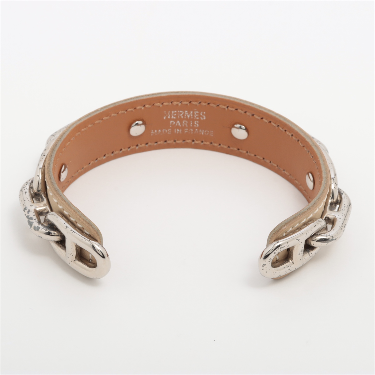 【代引き不可】 エルメス シェーヌダンクルレガート ベージュ レザー バングル アクセサリー