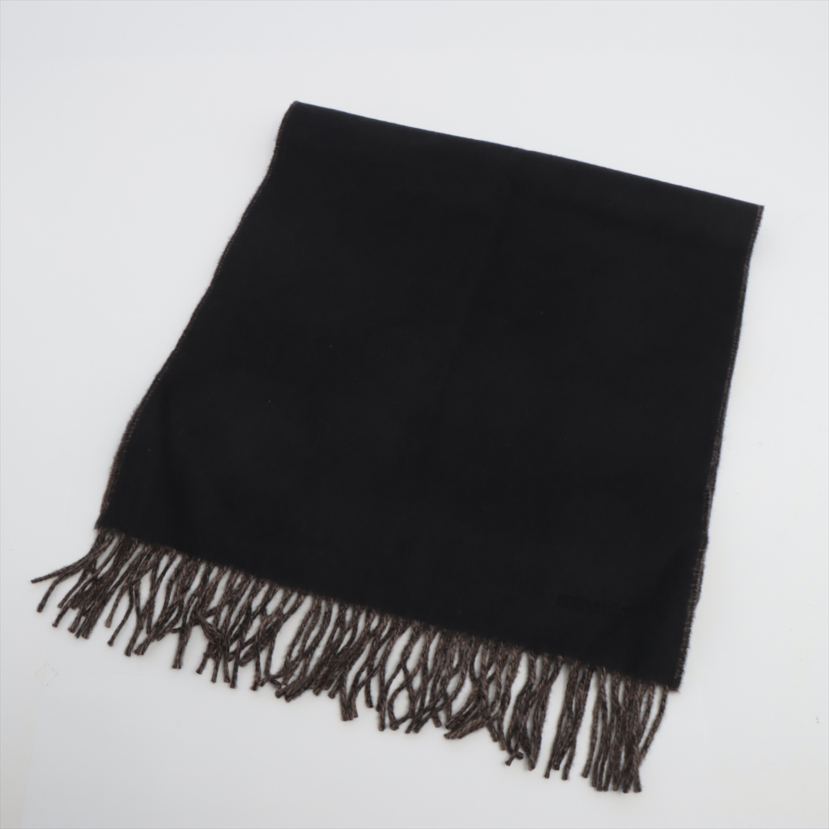 HERMES ウールマフラー 黒ロゴ