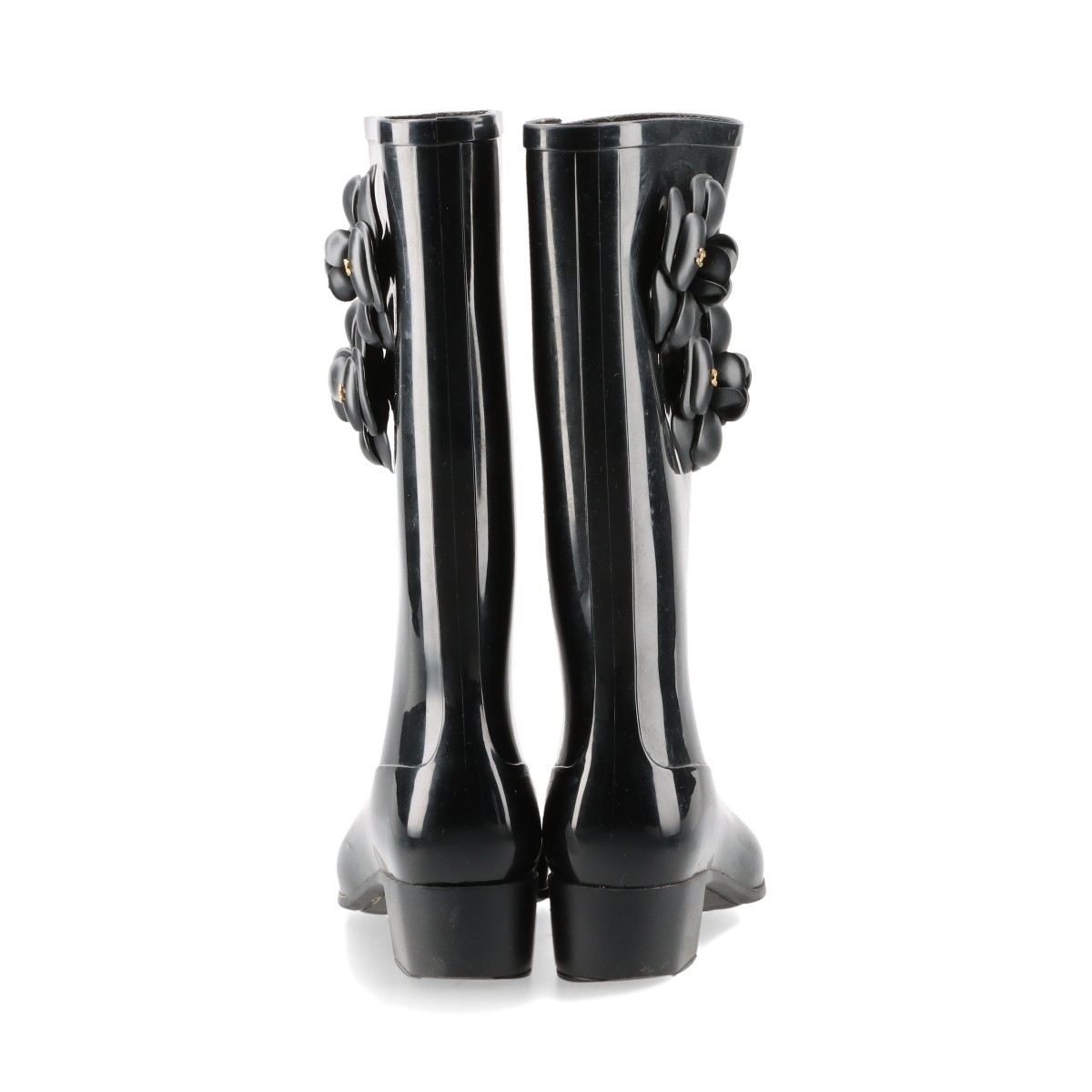 CHANEL シャネル カメリア レインブーツ 23cm 黒 ブラック 36