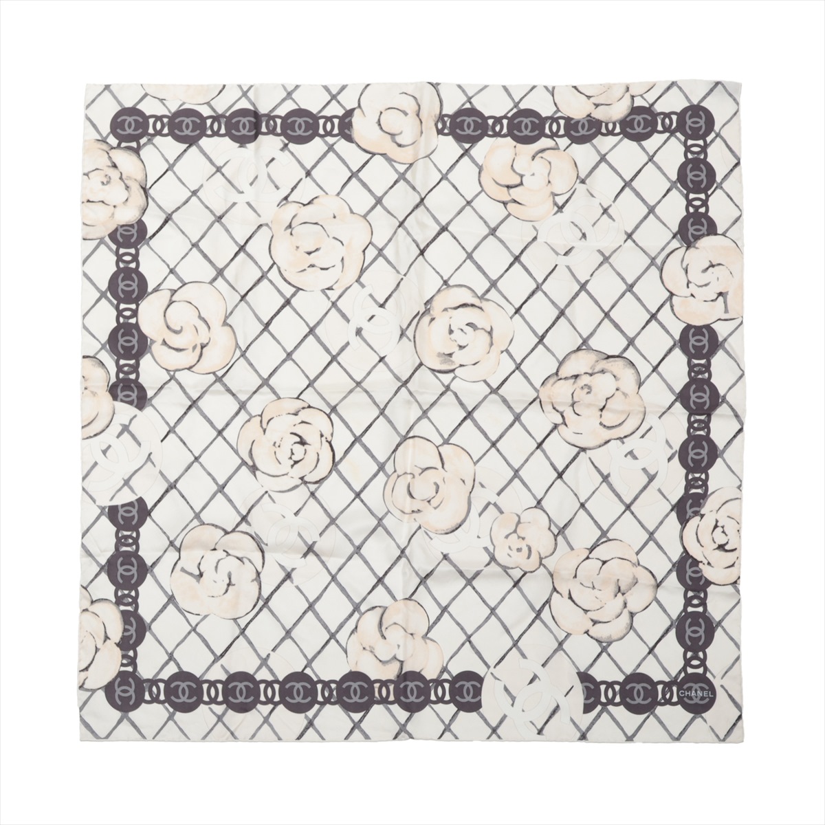 CHANEL シャネル ココマーク カメリア 22V シルクスカーフ アイボリー CHANEL シャネル ココマーク カメリア 22V シルクスカーフ アイボリー