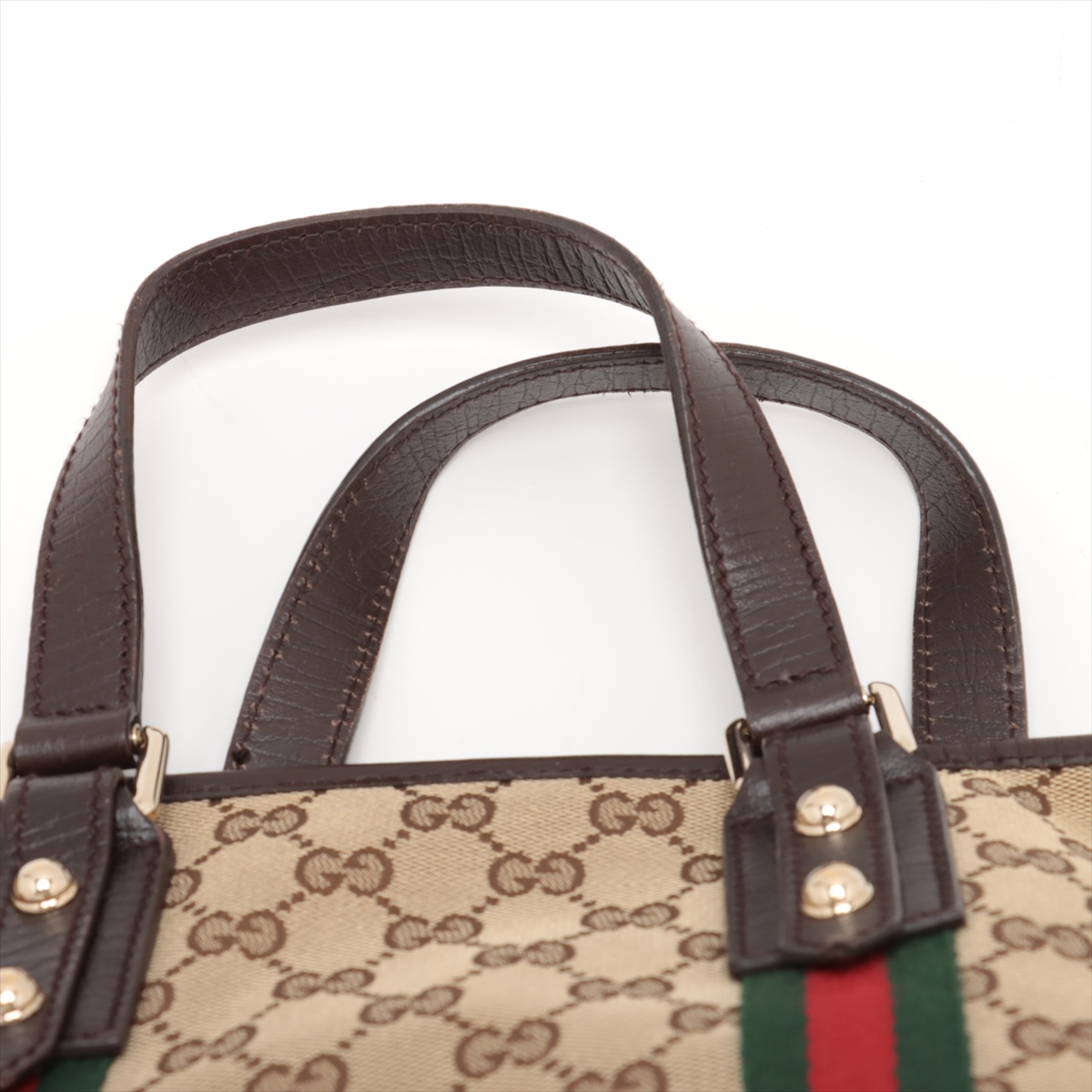 GUCCIブラウン キャンバス レザー ハンドバッグ グッチ GGキャンバス キャンバス×レザー ハンドバッグ ブラウン