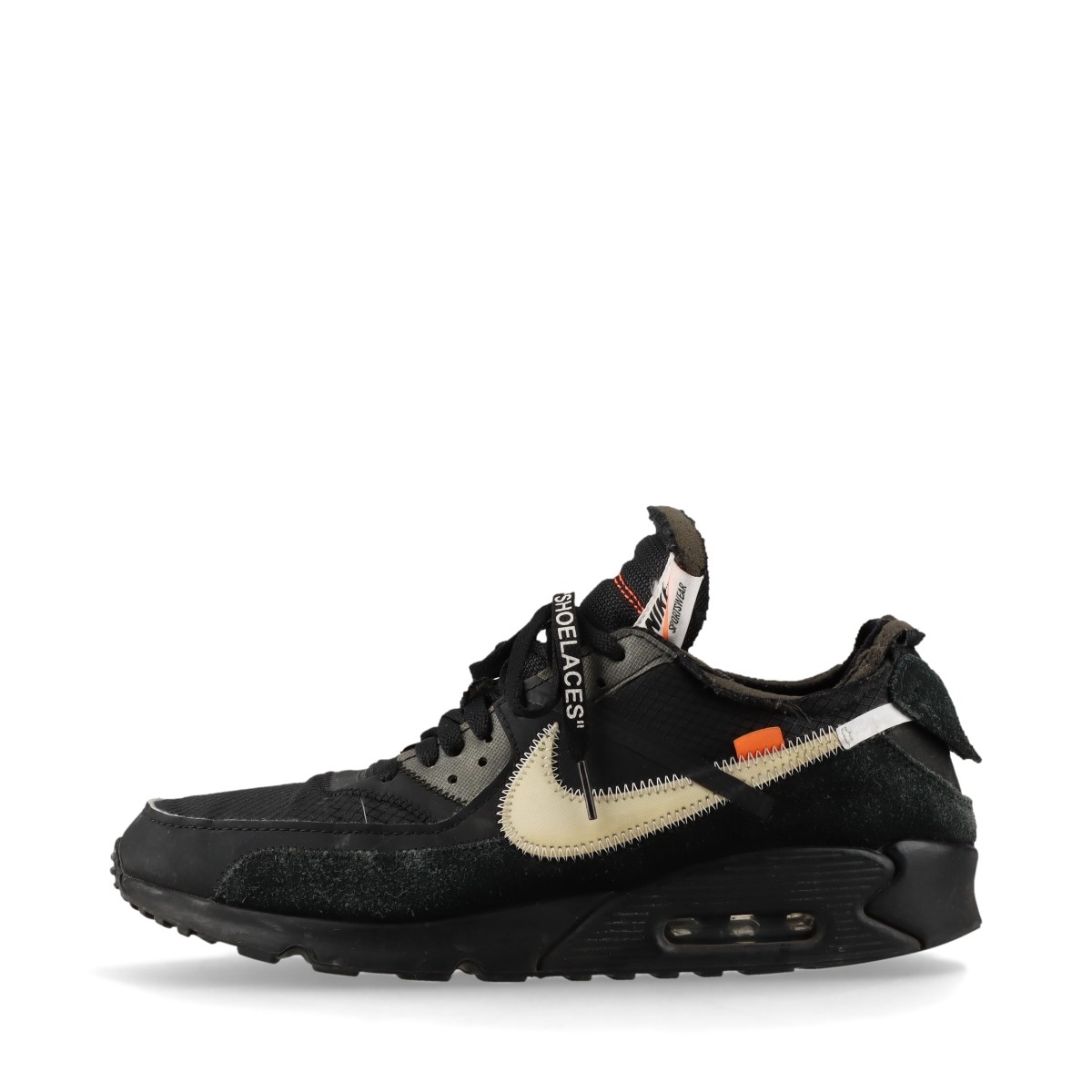 ナイキ×オフホワイト AIR MAX 90 ファブリック スニーカー 29cm メンズ ブラック AA7293-001 履き口ほつれ ダメージ有