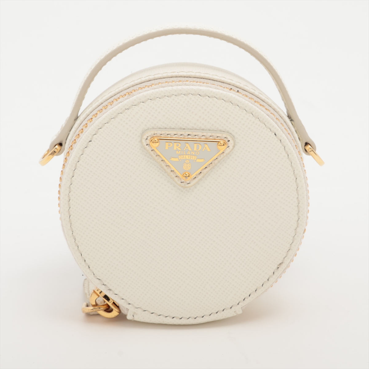 プラダ サフィアーノ トライアングル 1NR023 レザー ポーチ ホワイト チェーン付属