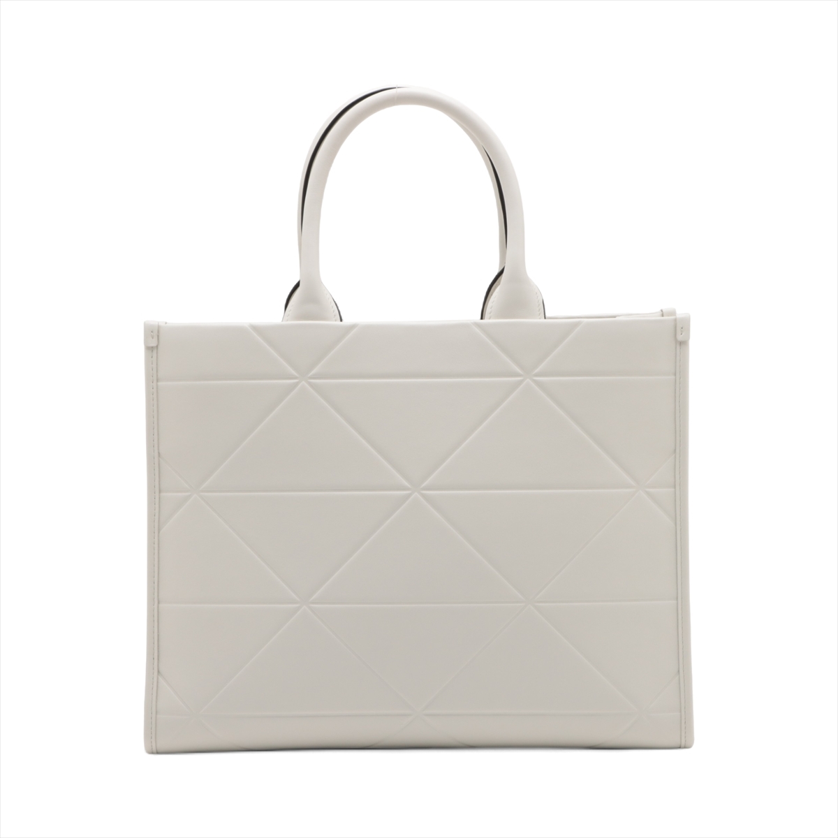 PRADA ホワイト　レザートートバッグ プラダ シンボル トップステッチ レザー トートバッグ ホワイト