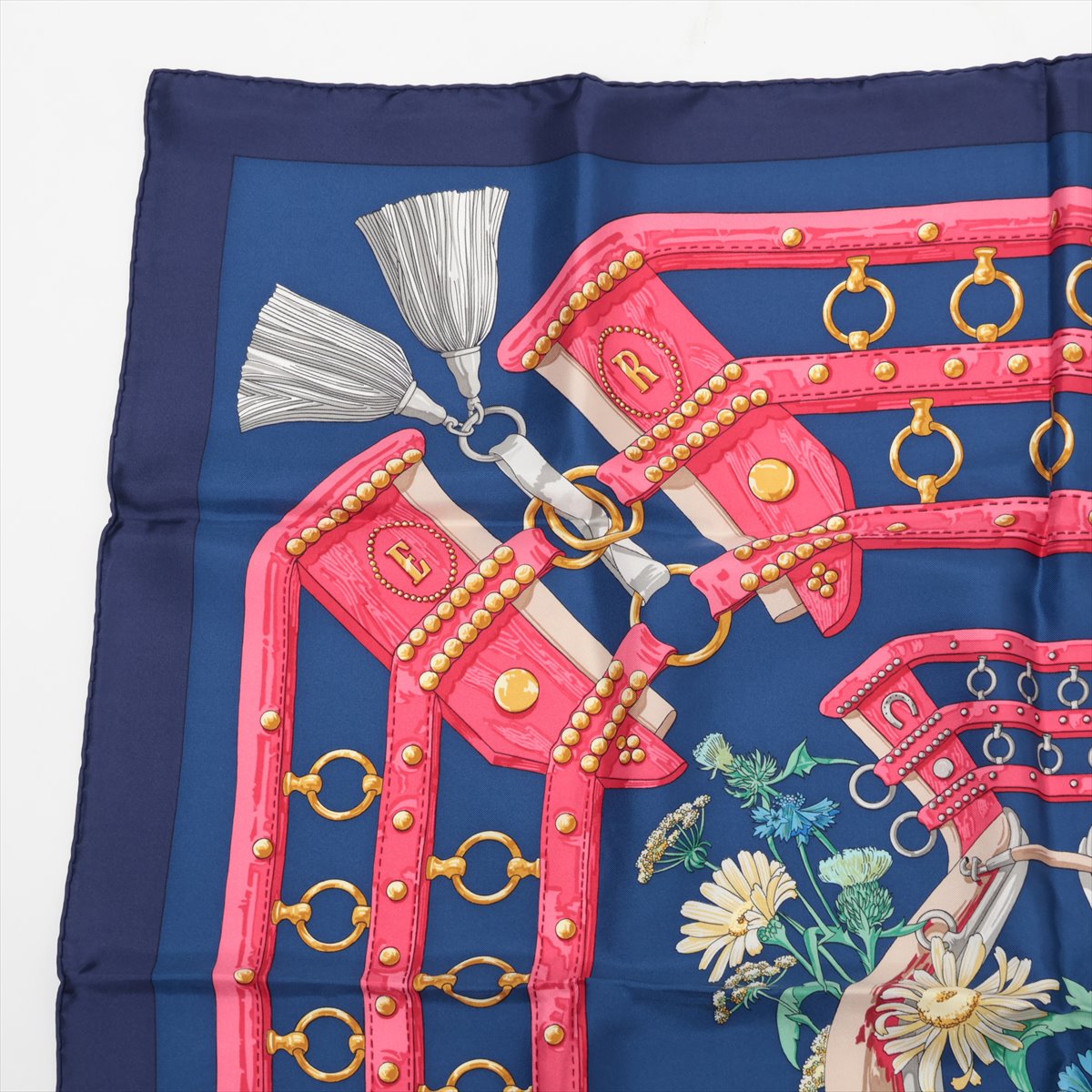 HERMES Carre カレ 90 シルク Aux Champs Field Hermès Carré 90 AUX CHAMPS Go to the field Scarf Silk Navy x