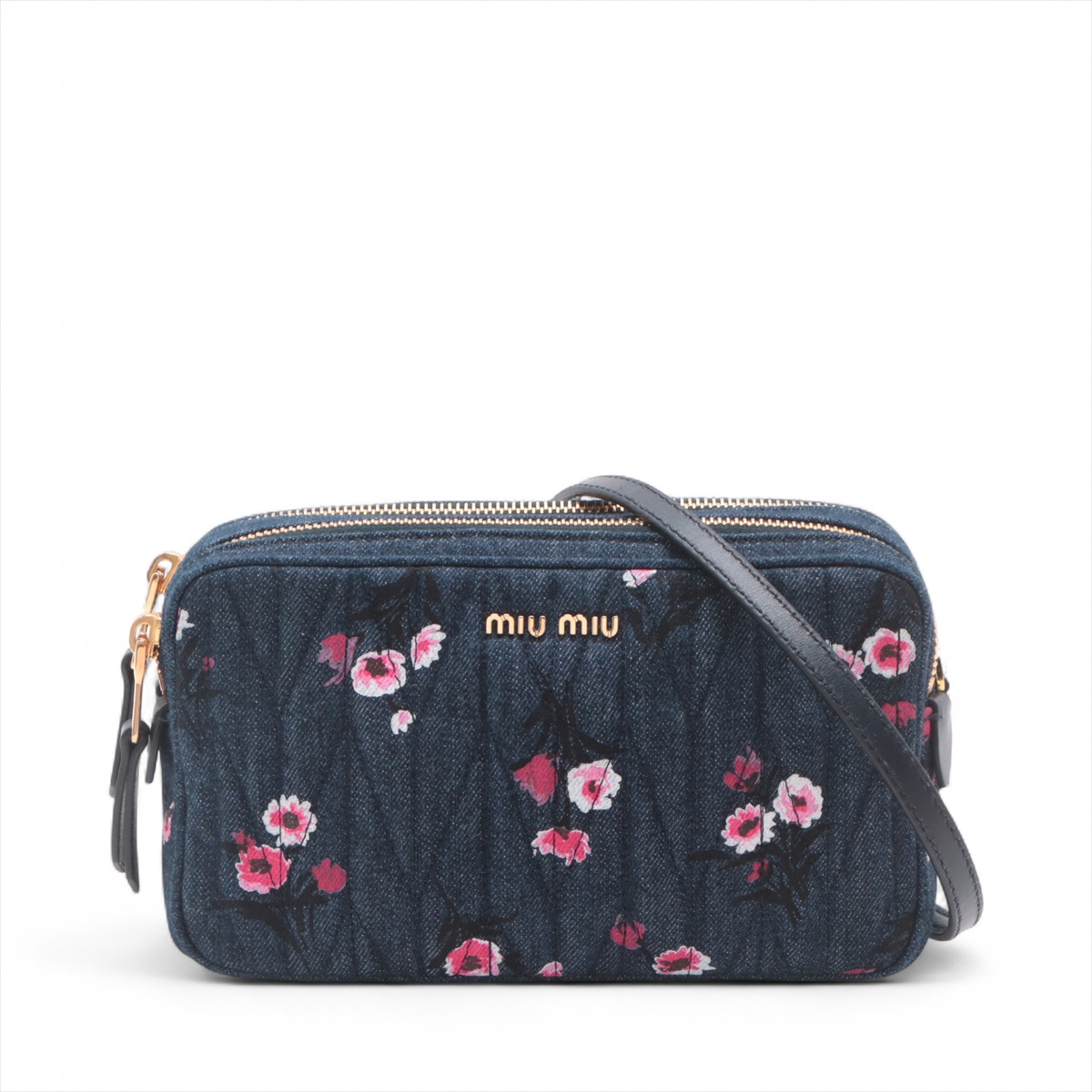 ミュウミュウデニムマトラッセビジュークリスタルショルダーバッグ