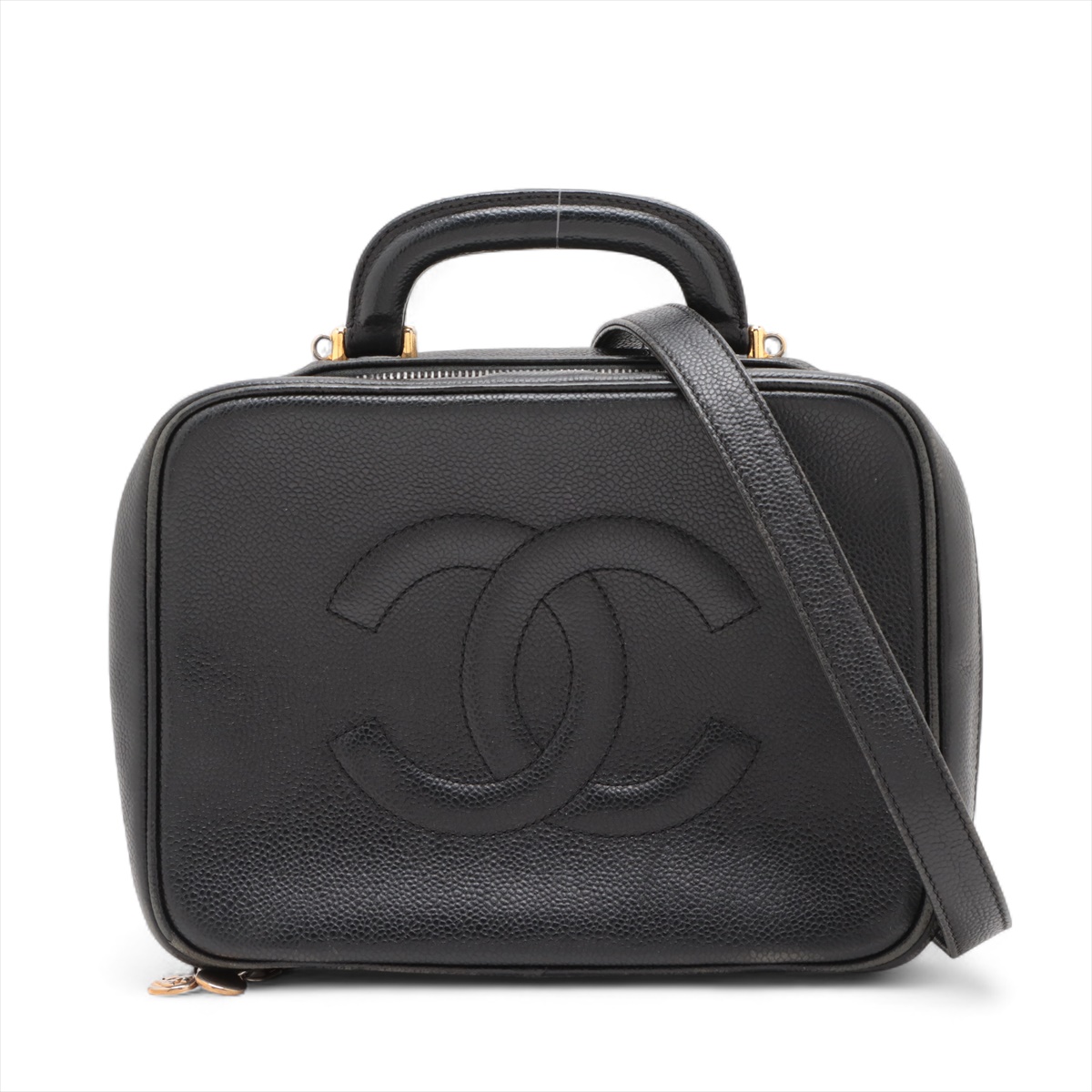 【美品】シャネル キャビアスキン バニティバッグ ココマーク 黒 ギャランティ シャネル ココマーク キャビアスキン バニティバッグ ショルダー