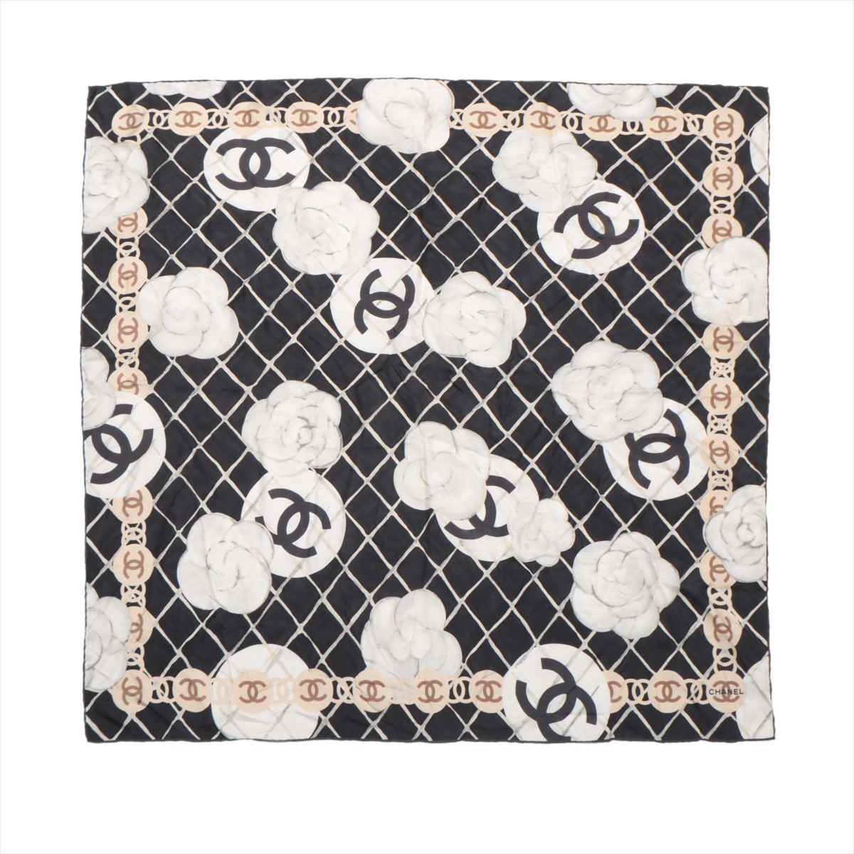 【正規取扱店】 シャネル スカーフ｜ブラック(黒)｜中古ブランド品 カメリア 小物