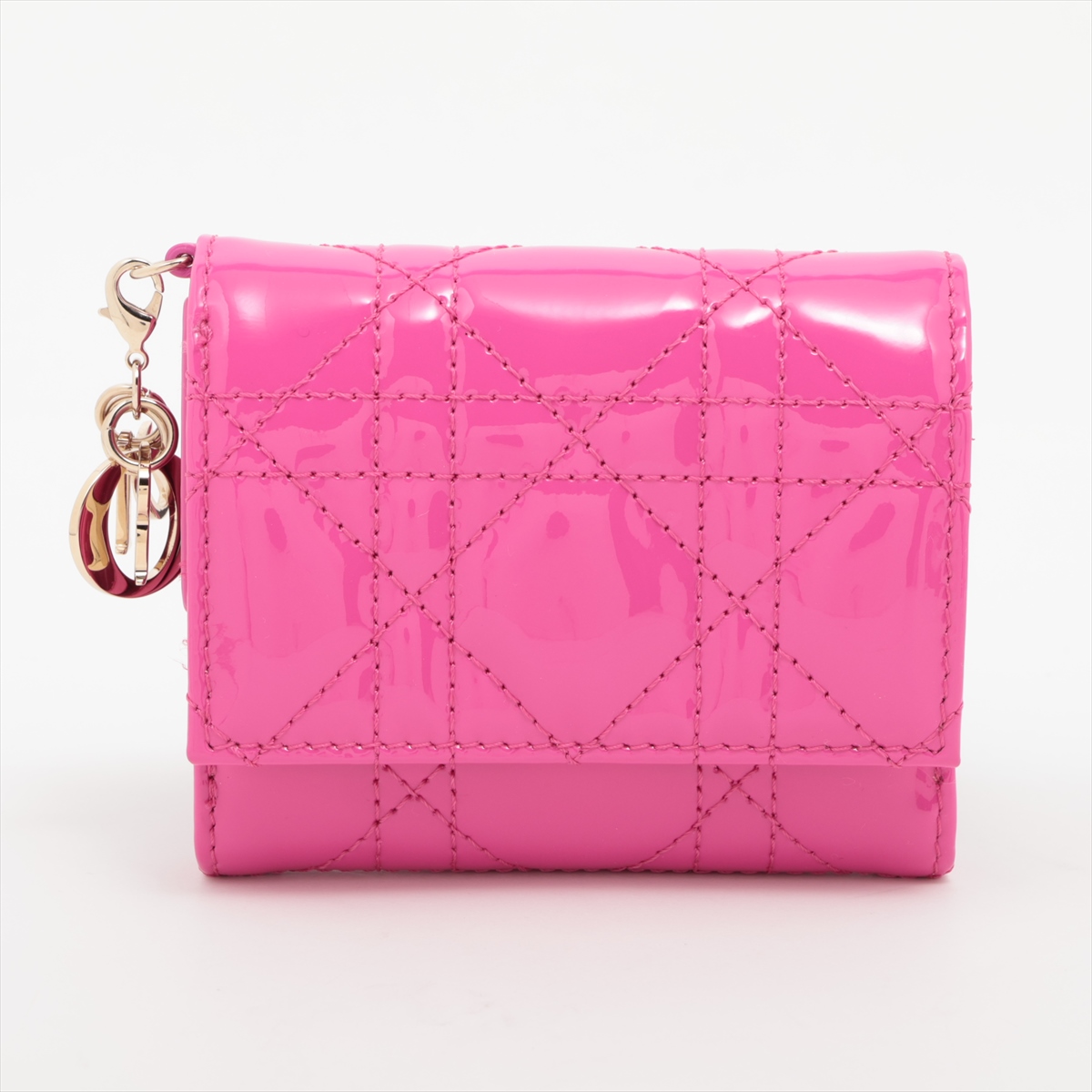【DIOR】カナージュレザーのピンクウォレット ディオール レディディオール カナージュ パテントレザー