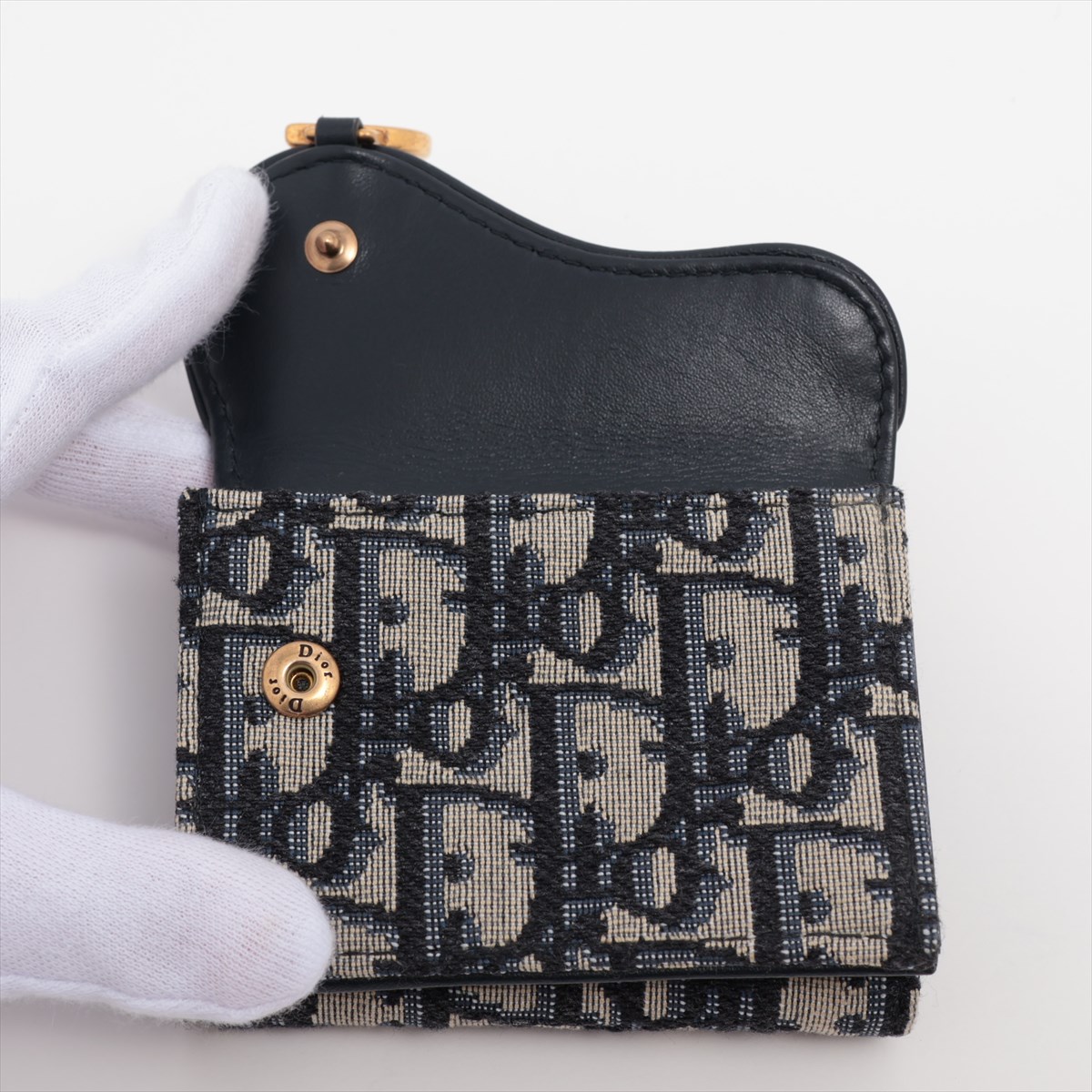 未使用美品【ディオール】オブリーク サドル コンパクト財布 ディオール オブリーク サドル キャンバスxレザー コンパクト