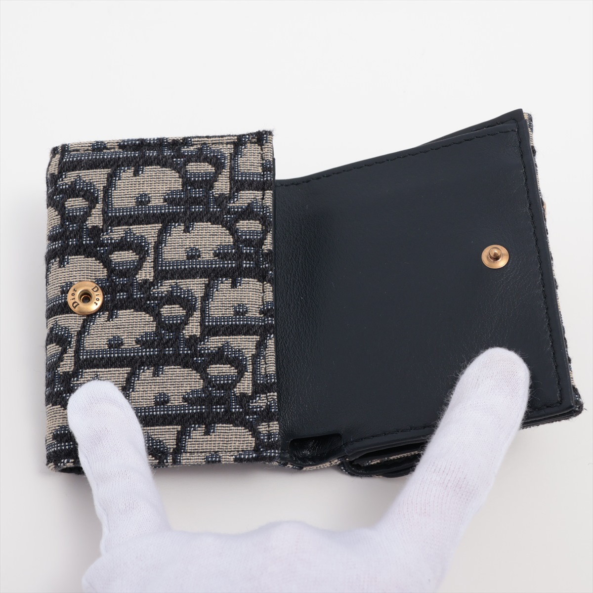 未使用美品【ディオール】オブリーク サドル コンパクト財布 クリスチャン ディオール オブリークジャカード サドル