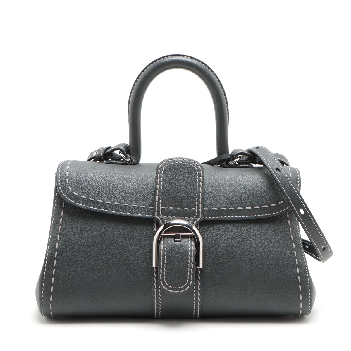 Delvaux Brillant East West Leather 2 Way Handbag Gray Mirror
