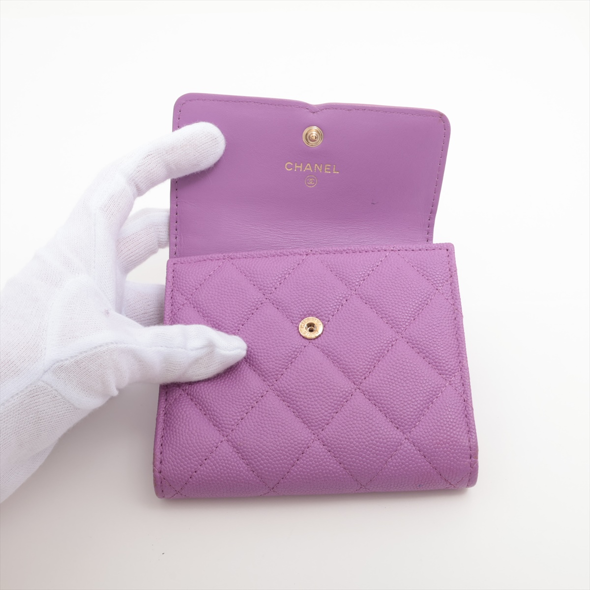【限定CC★コンパクト】CHANEL ミニ財布 キャビア パープル 国内即発 キャビア PURPLE ヴァイオレット コンパクト ミニ財布
