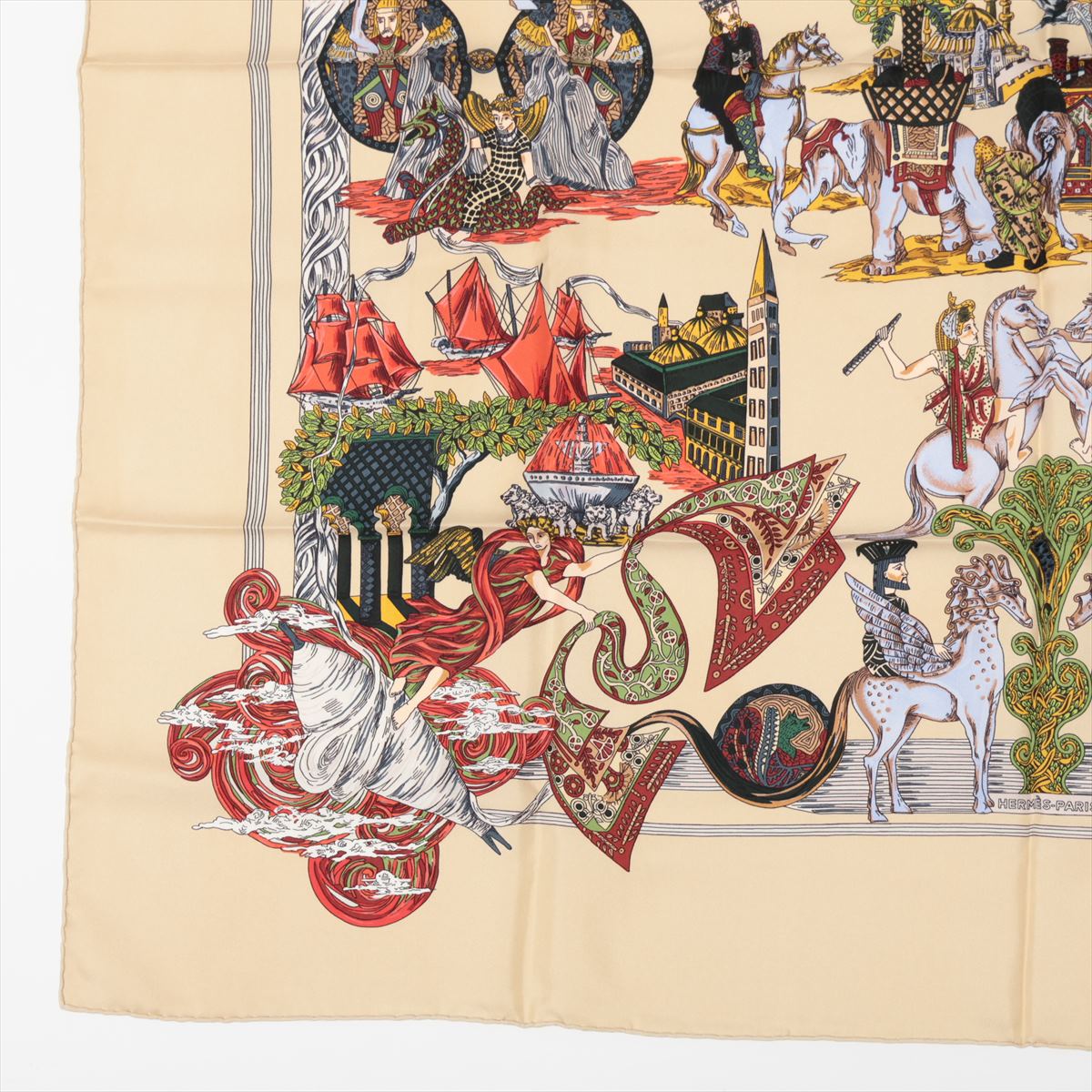 美品 HERMES カレ90 L'INTRUS 侵入者 鳥柄 スカーフ シルク