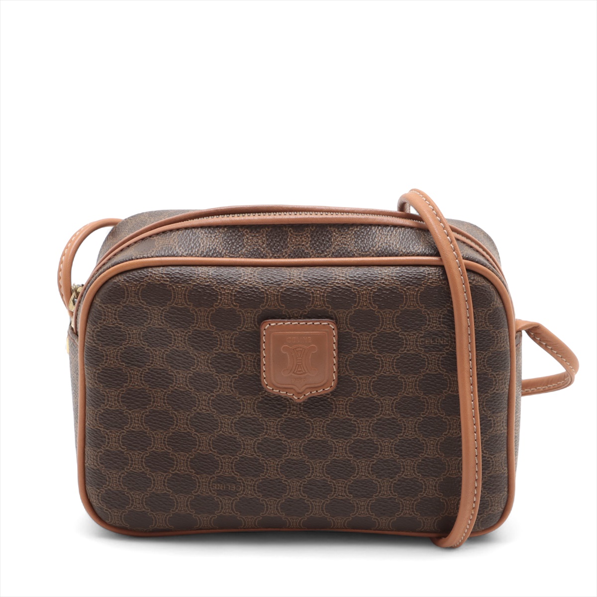 CELINE セリーヌ マカダム ショルダーバッグ ブラウン PVCレザー