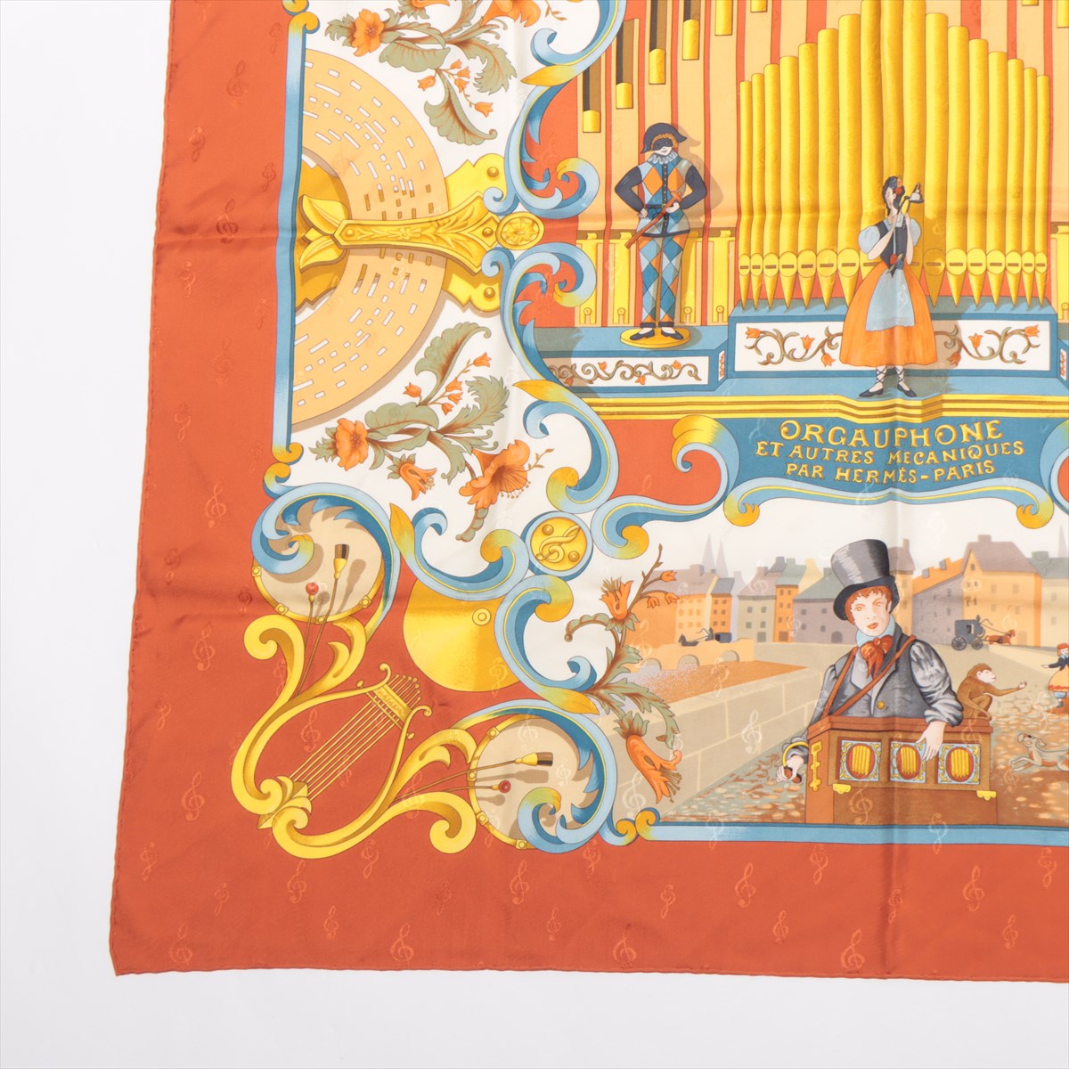 エルメス 華やかなオルガンスカーフ エルメス HERMES/スカーフ カレ90 パイプオルガンと機械仕掛けの楽器