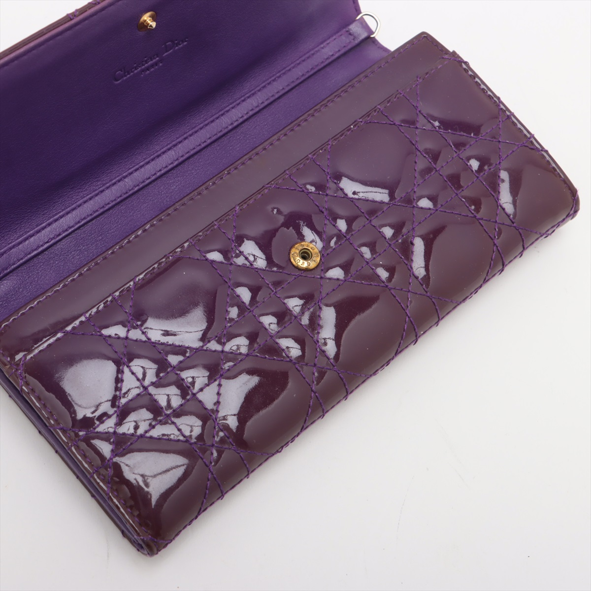 クリスチャンディオール カナージュ パテントレザー 長財布 チェーンウォレット Dior - ディオール カナージュ 長財布 チェーン ウォレット