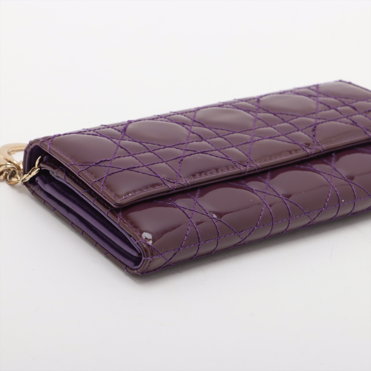 クリスチャンディオール カナージュ パテントレザー 長財布 チェーンウォレット Dior - ディオール カナージュ 長財布 チェーン ウォレット