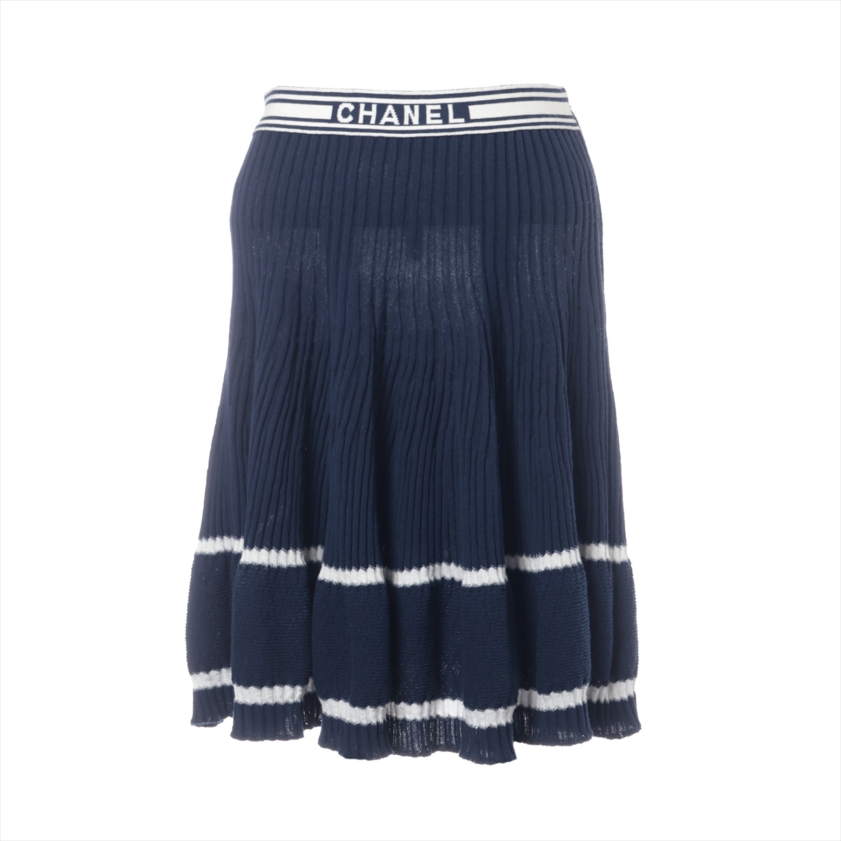 CHANEL シャネル ステッチスカート ネイビー Lサイズ やや傷あり