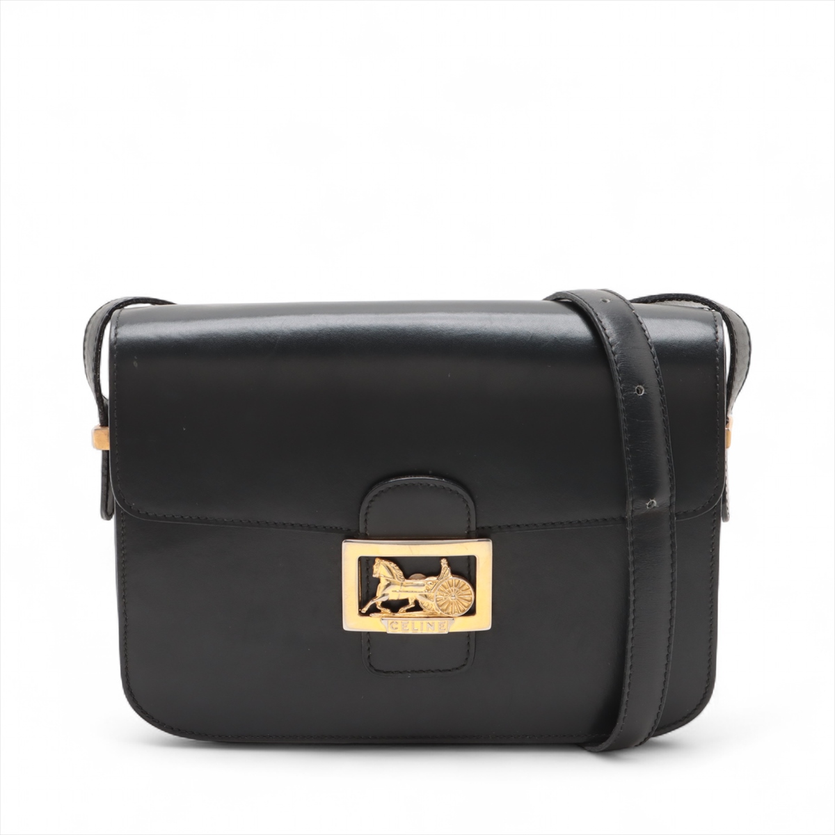 美品 CELINE ショルダーバッグ 馬車金具 レザー ブラック CELINE - 美品 CELINE ショルダーバッグ 馬車金具 レザー