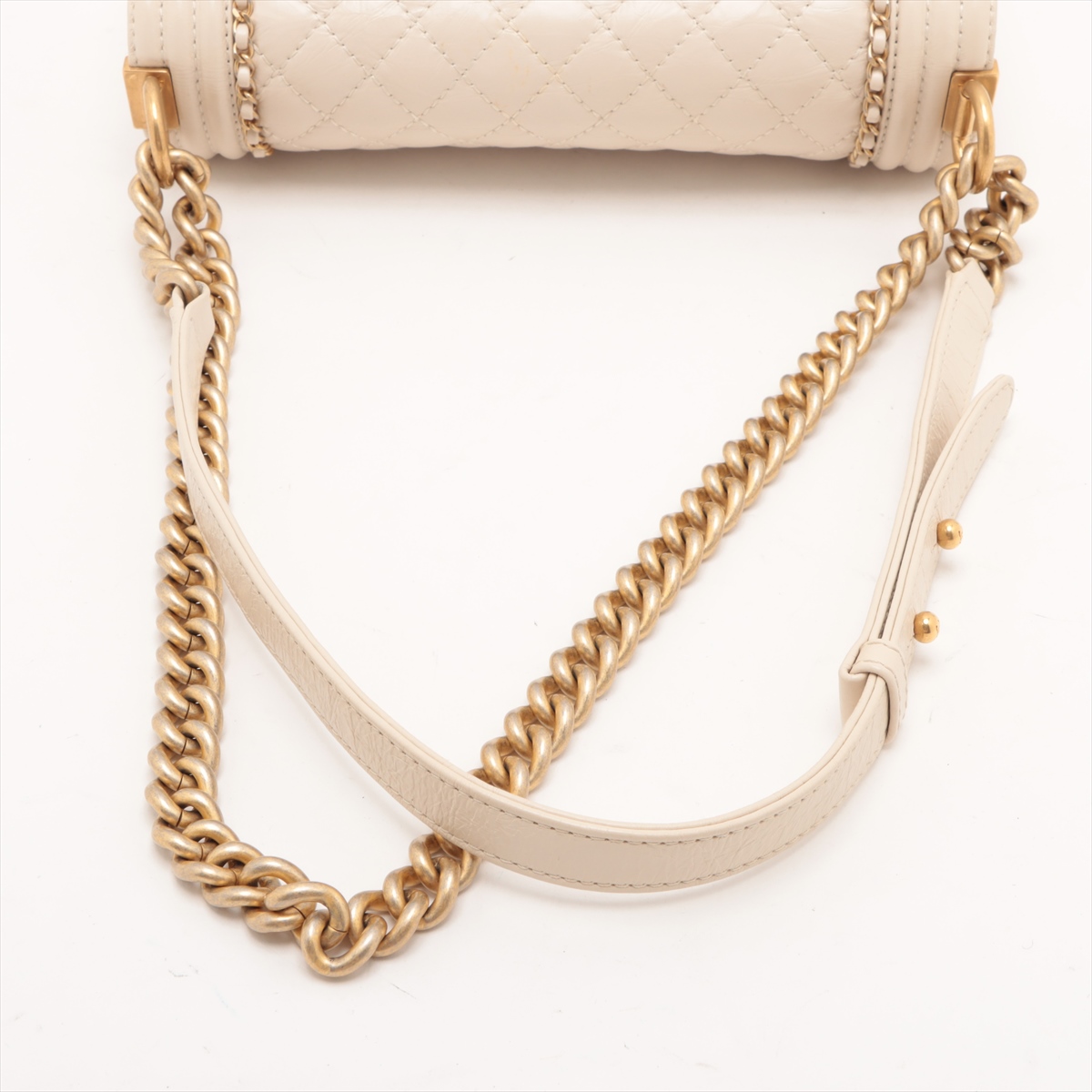 VINTAGE シャネル BOY CHANEL 25cm ラム ベージュ/G金具 Chanel BOY CHANEL 25 Vintage calf Chain Shoulder Bag Beige
