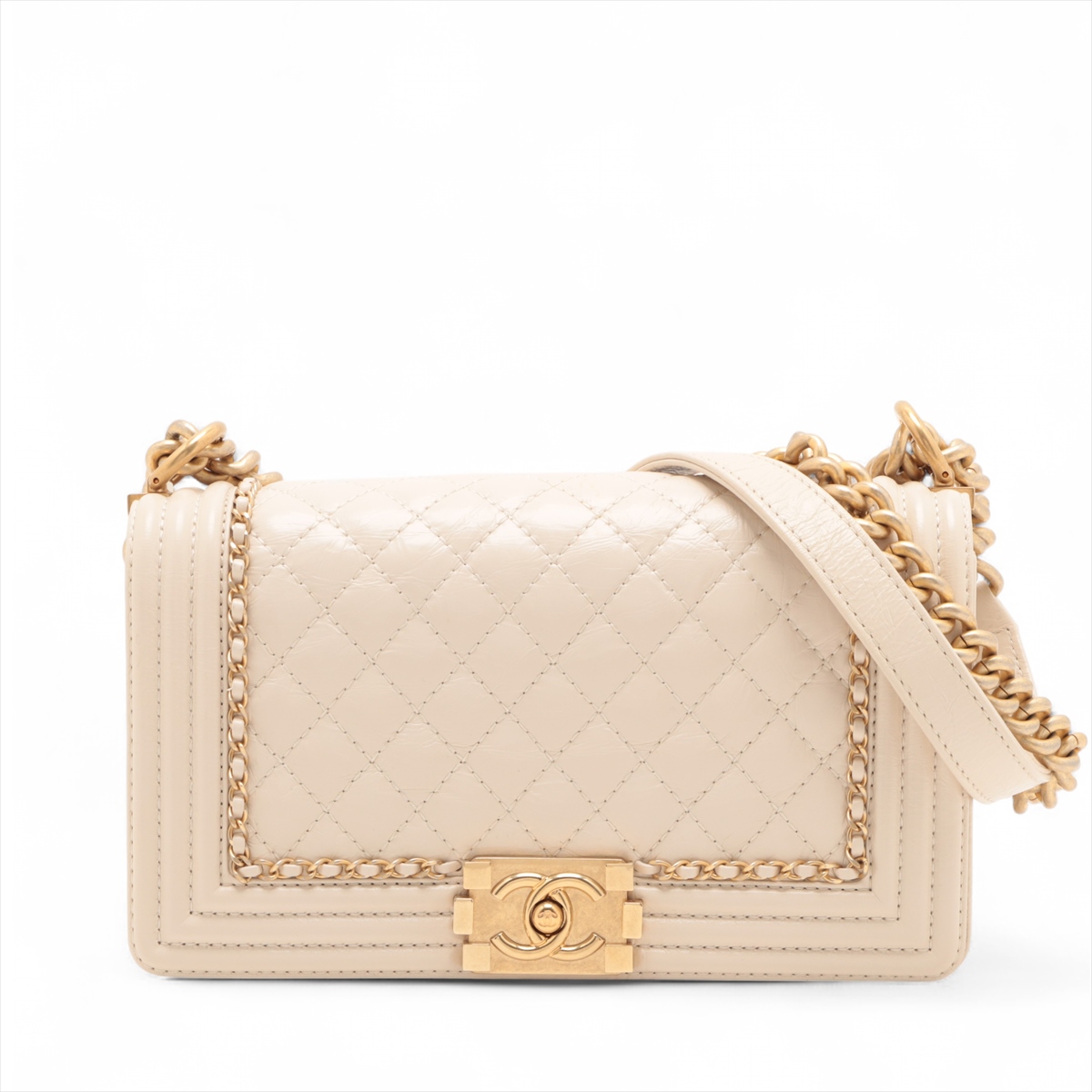 VINTAGE シャネル BOY CHANEL 25cm ラム ベージュ/G金具 Chanel BOY CHANEL 25 Vintage calf Chain Shoulder Bag Beige