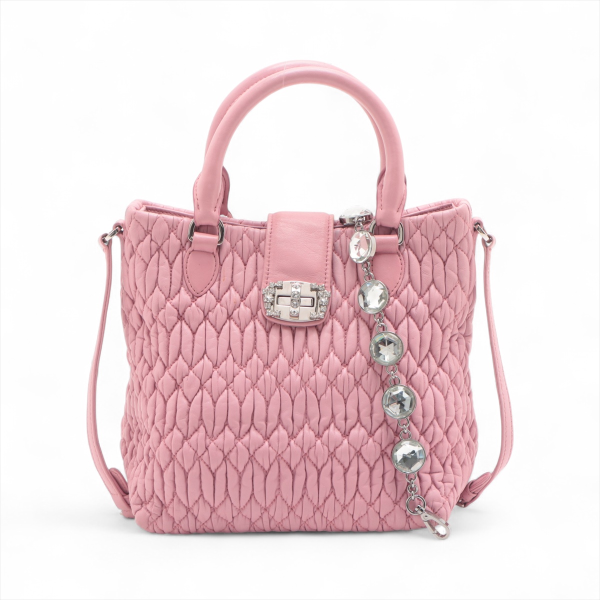 miumiuナッパクリスタル♪ミニトートバッグ2way♪ピンク 白