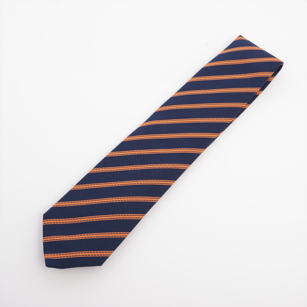 HERMES エルメス Hロゴ シルク 100％ ネクタイ ネイビー