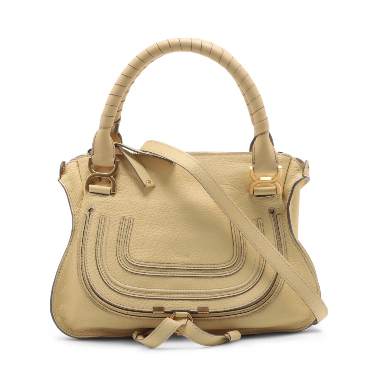 Chloé ベージュ レザー ハンドバッグ クロエ ウッディ スモール キャンバス×レザー 2WAYハンドバッグ