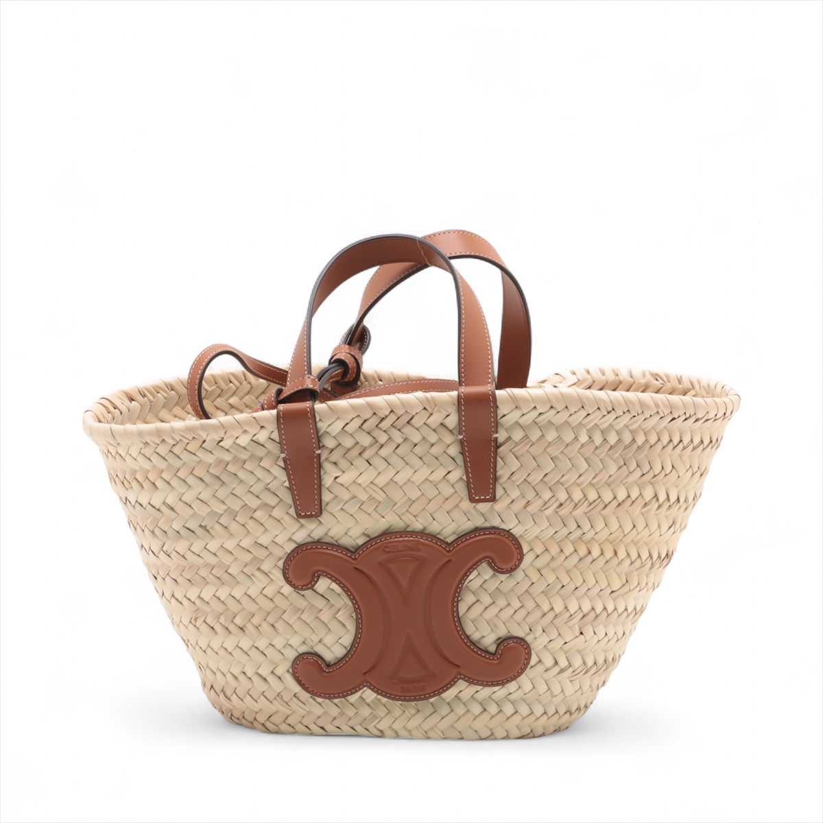 【VIP価格】CELINE STRAW PANIER BAG Celine Triomphe Panier raffia x leather Straw bag Brown | eBay